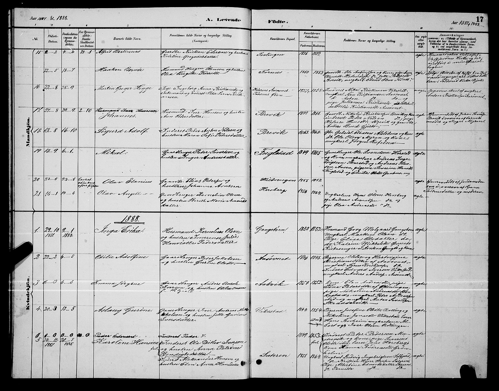 Ministerialprotokoller, klokkerbøker og fødselsregistre - Nordland, SAT/A-1459/810/L0160: Parish register (copy) no. 810C03, 1884-1896, p. 17