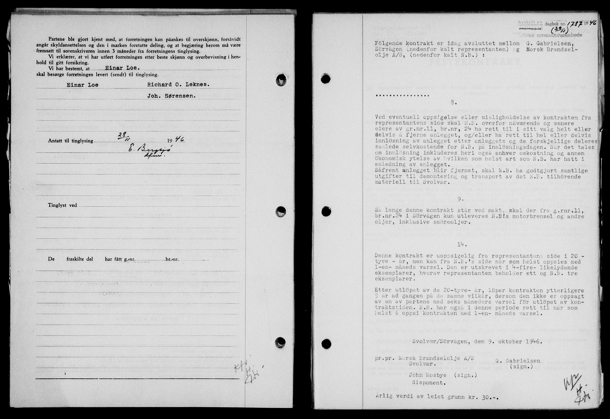 Lofoten sorenskriveri, SAT/A-0017/1/2/2C/L0015a: Mortgage book no. 15a, 1946-1947, Diary no: : 1787/1946