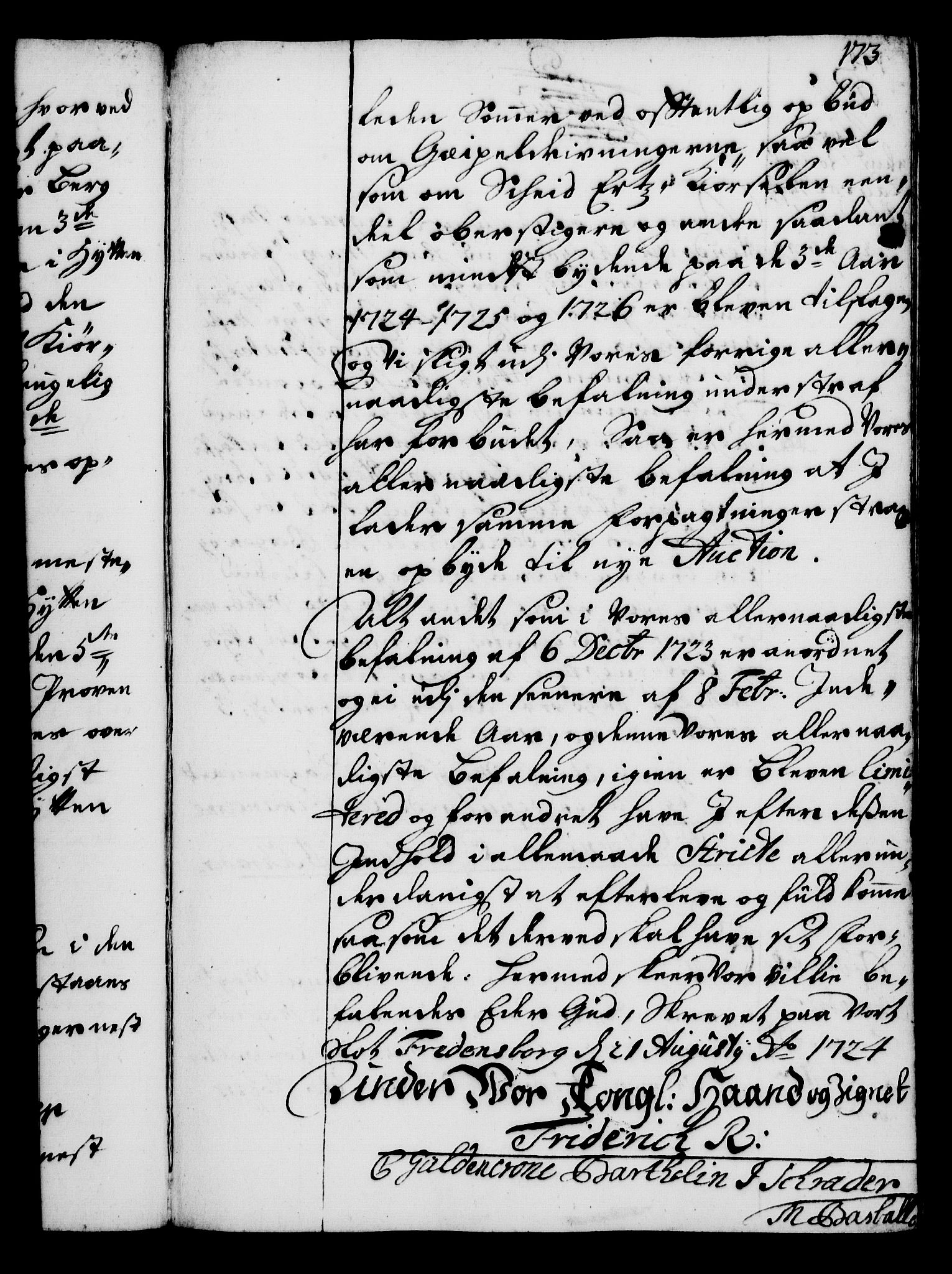 Rentekammeret, Kammerkanselliet, RA/EA-3111/G/Gg/Gga/L0002: Norsk ekspedisjonsprotokoll med register (merket RK 53.2), 1723-1727, p. 173