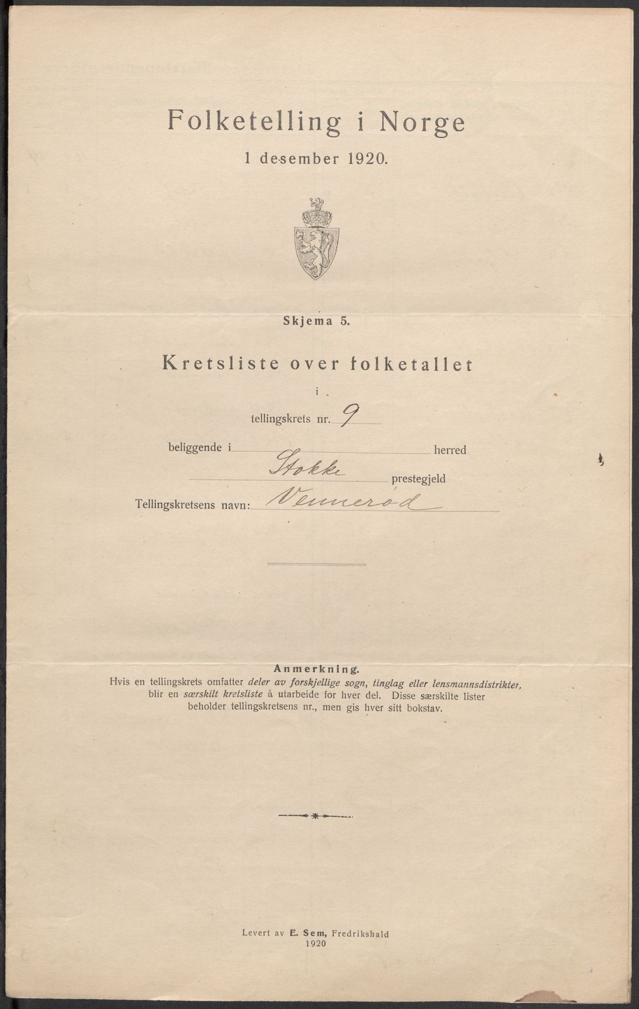 SAKO, 1920 census for Stokke, 1920, p. 40