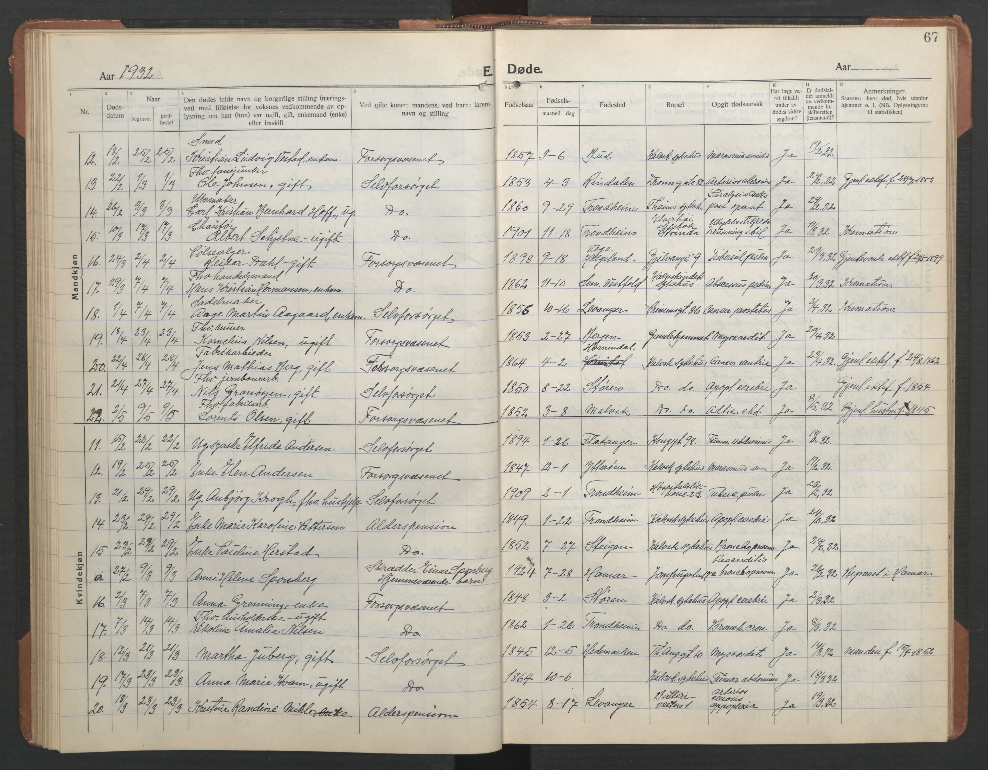 Ministerialprotokoller, klokkerbøker og fødselsregistre - Sør-Trøndelag, SAT/A-1456/602/L0150: Parish register (copy) no. 602C18, 1922-1949, p. 67
