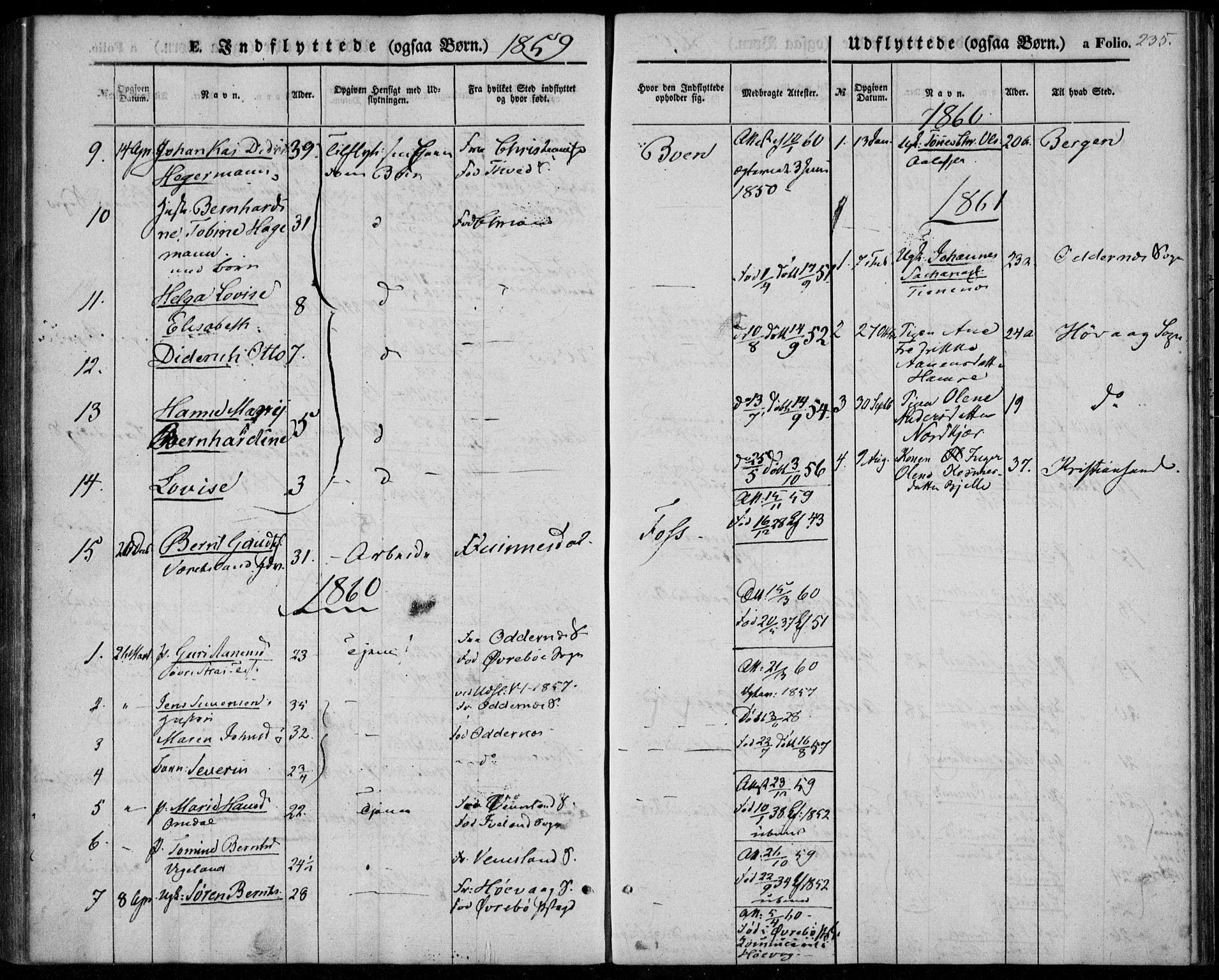 Tveit sokneprestkontor, AV/SAK-1111-0043/F/Fa/L0005: Parish register (official) no. A 5, 1853-1871, p. 235