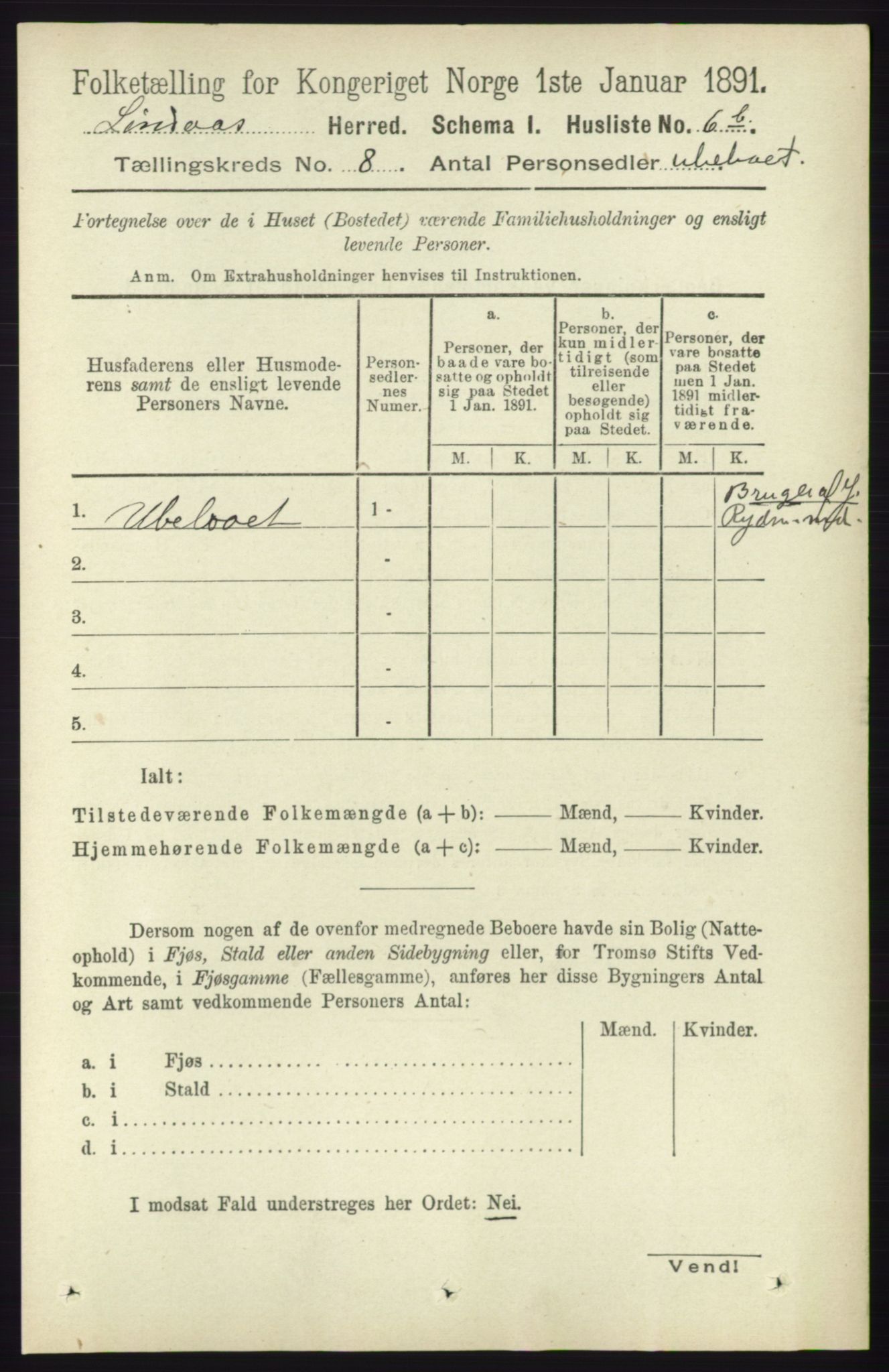 RA, 1891 census for 1263 Lindås, 1891, p. 2359