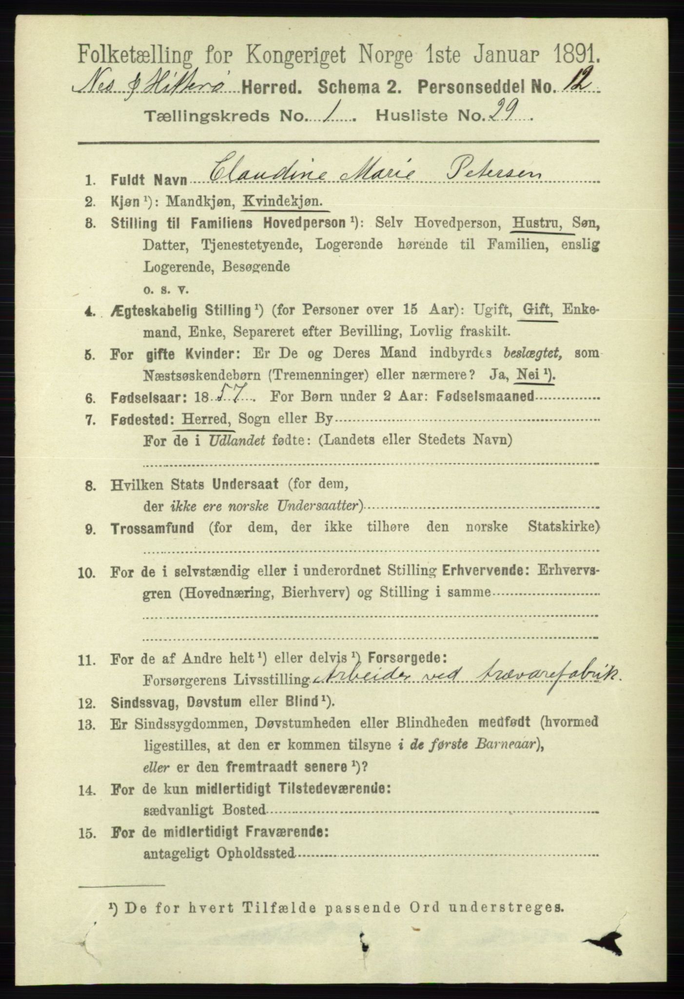 RA, 1891 census for 1043 Hidra og Nes, 1891, p. 271