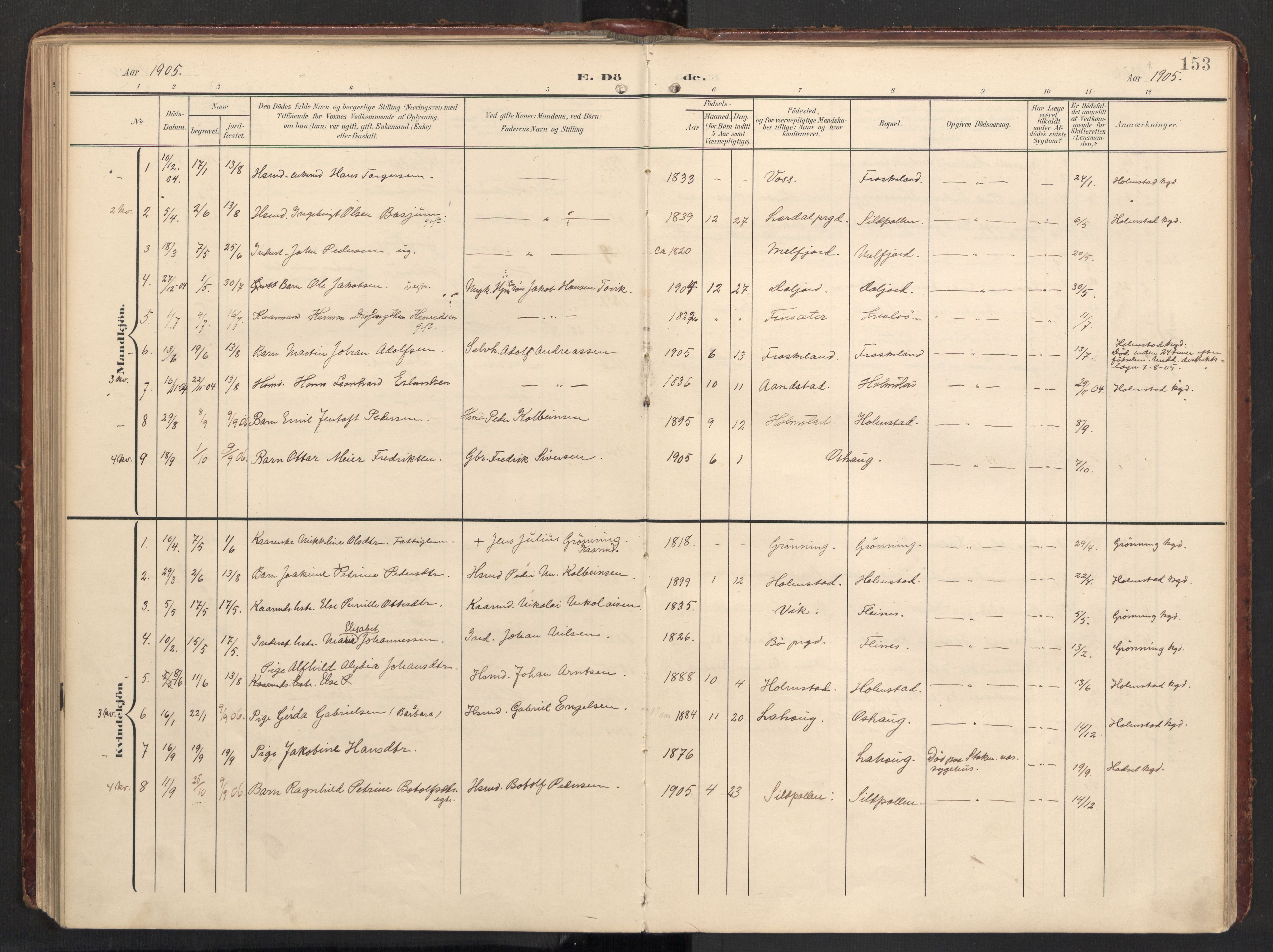 Ministerialprotokoller, klokkerbøker og fødselsregistre - Nordland, AV/SAT-A-1459/890/L1287: Parish register (official) no. 890A02, 1903-1915, p. 153