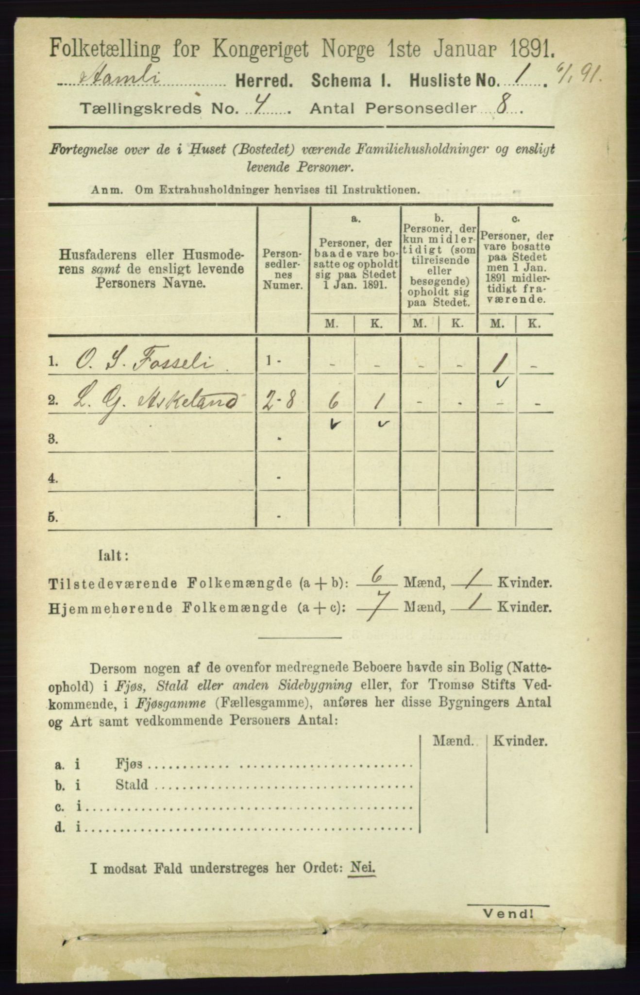 RA, 1891 census for 0929 Åmli, 1891, p. 411