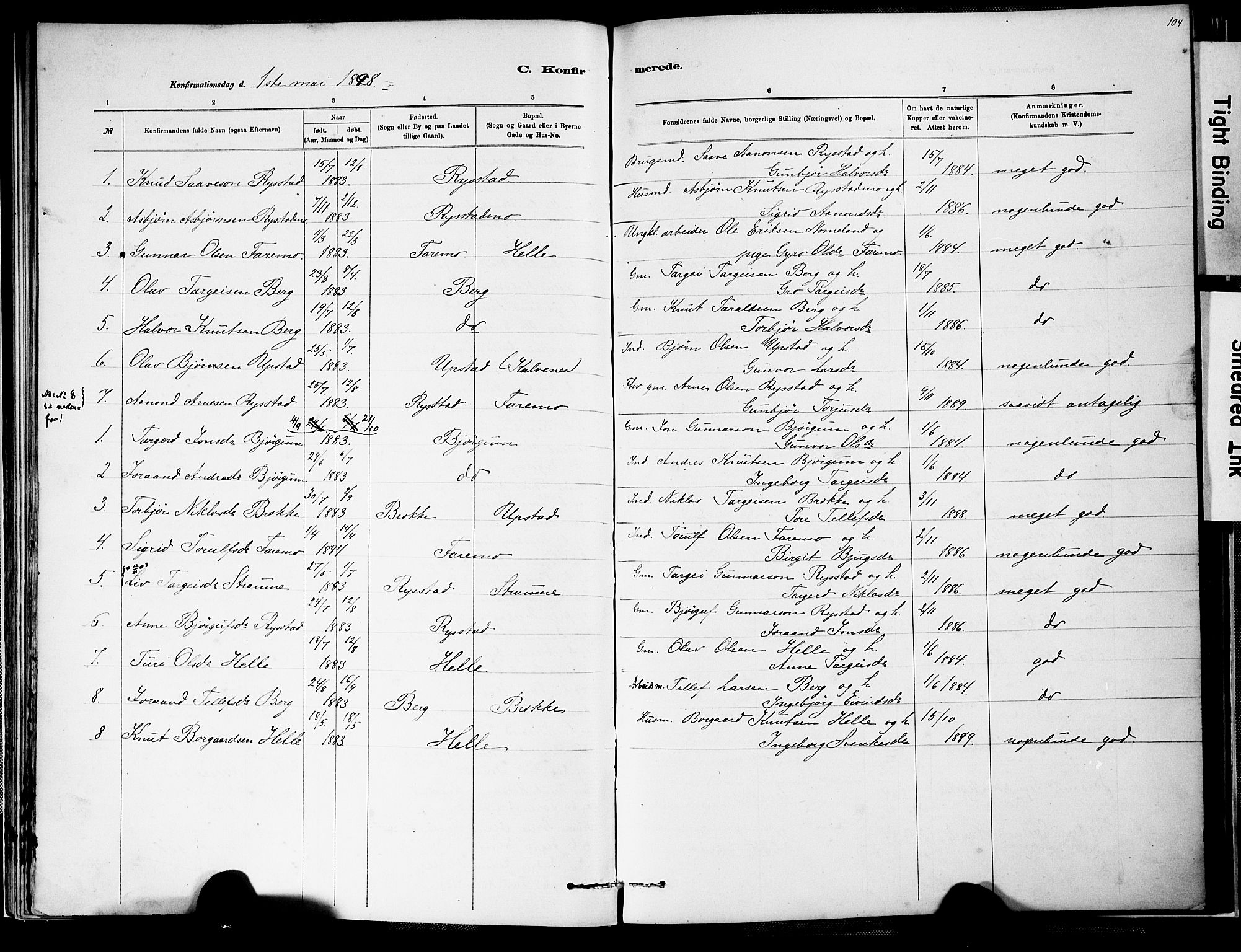 Valle sokneprestkontor, SAK/1111-0044/F/Fa/Fab/L0001: Parish register (official) no. A 1, 1882-1910, p. 104