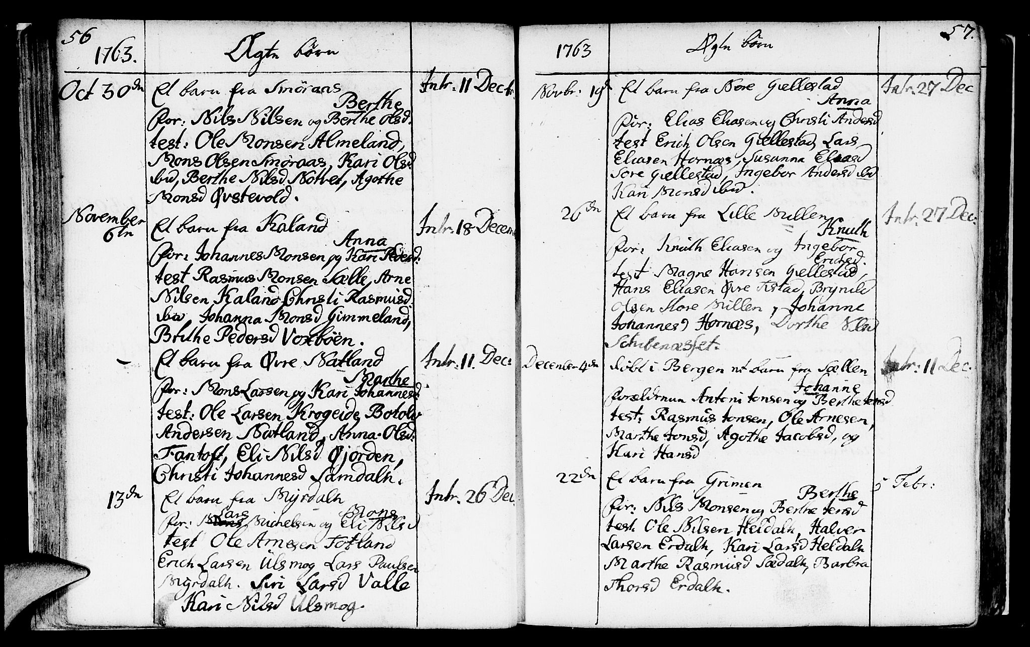 Fana Sokneprestembete, AV/SAB-A-75101/H/Haa/Haaa/L0004: Parish register (official) no. A 4, 1757-1774, p. 56-57