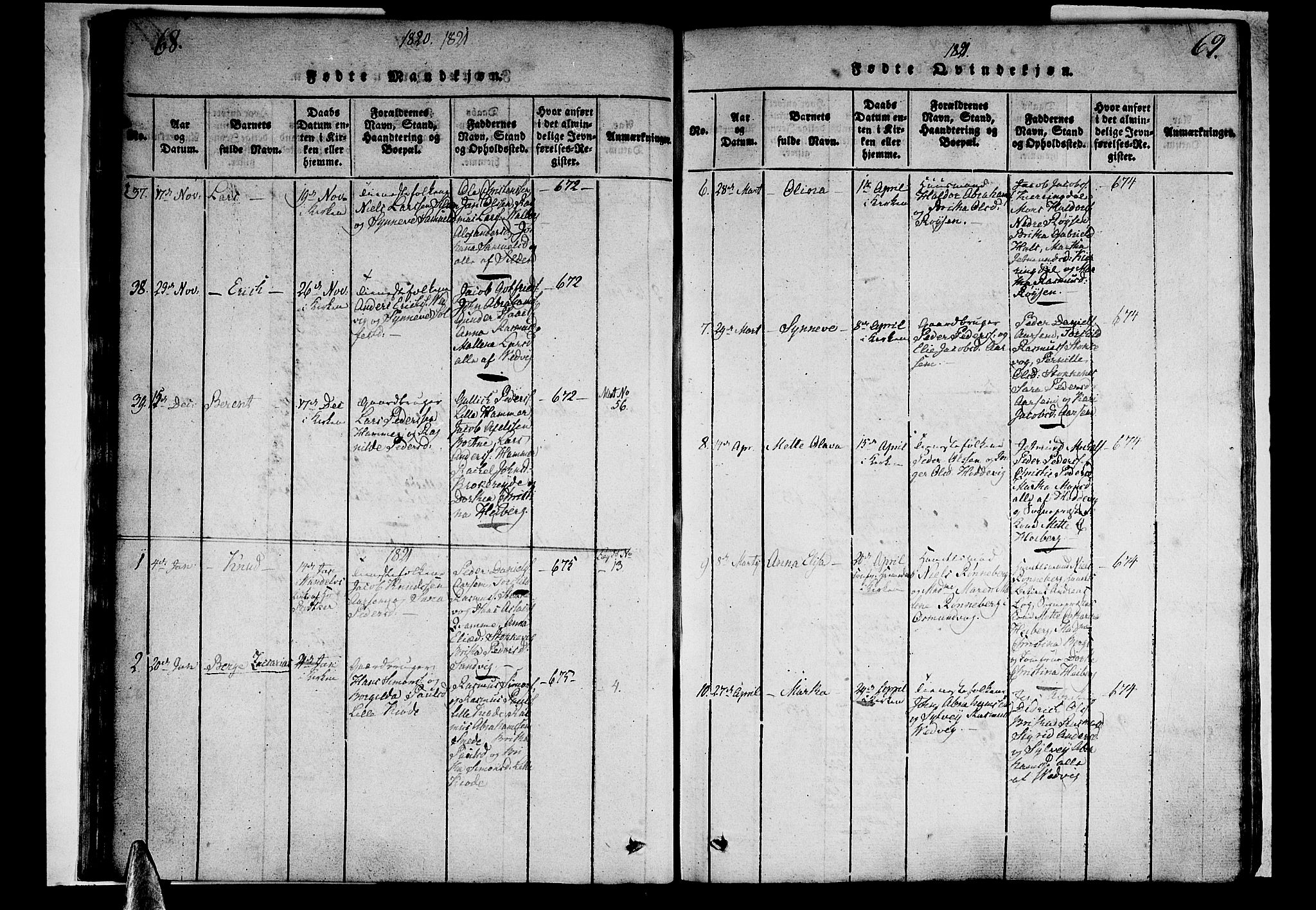 Selje sokneprestembete, SAB/A-99938/H/Ha/Haa/Haaa: Parish register (official) no. A 8, 1816-1828, p. 68-69