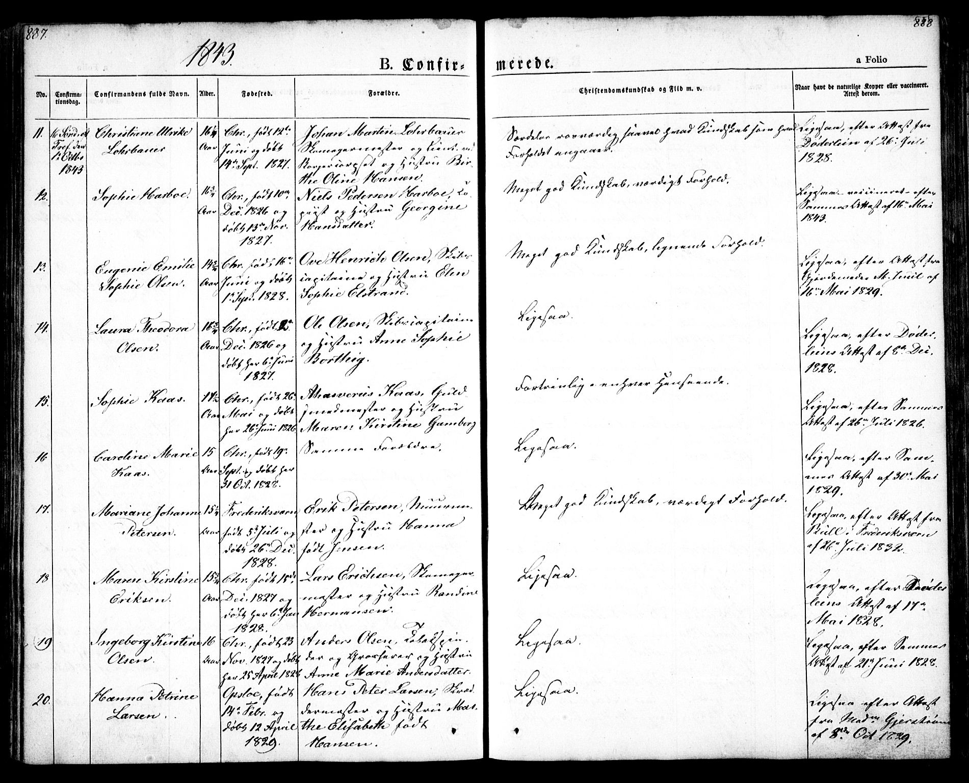 Oslo domkirke Kirkebøker, AV/SAO-A-10752/F/Fa/L0012: Parish register (official) no. 12, 1837-1845, p. 887-888