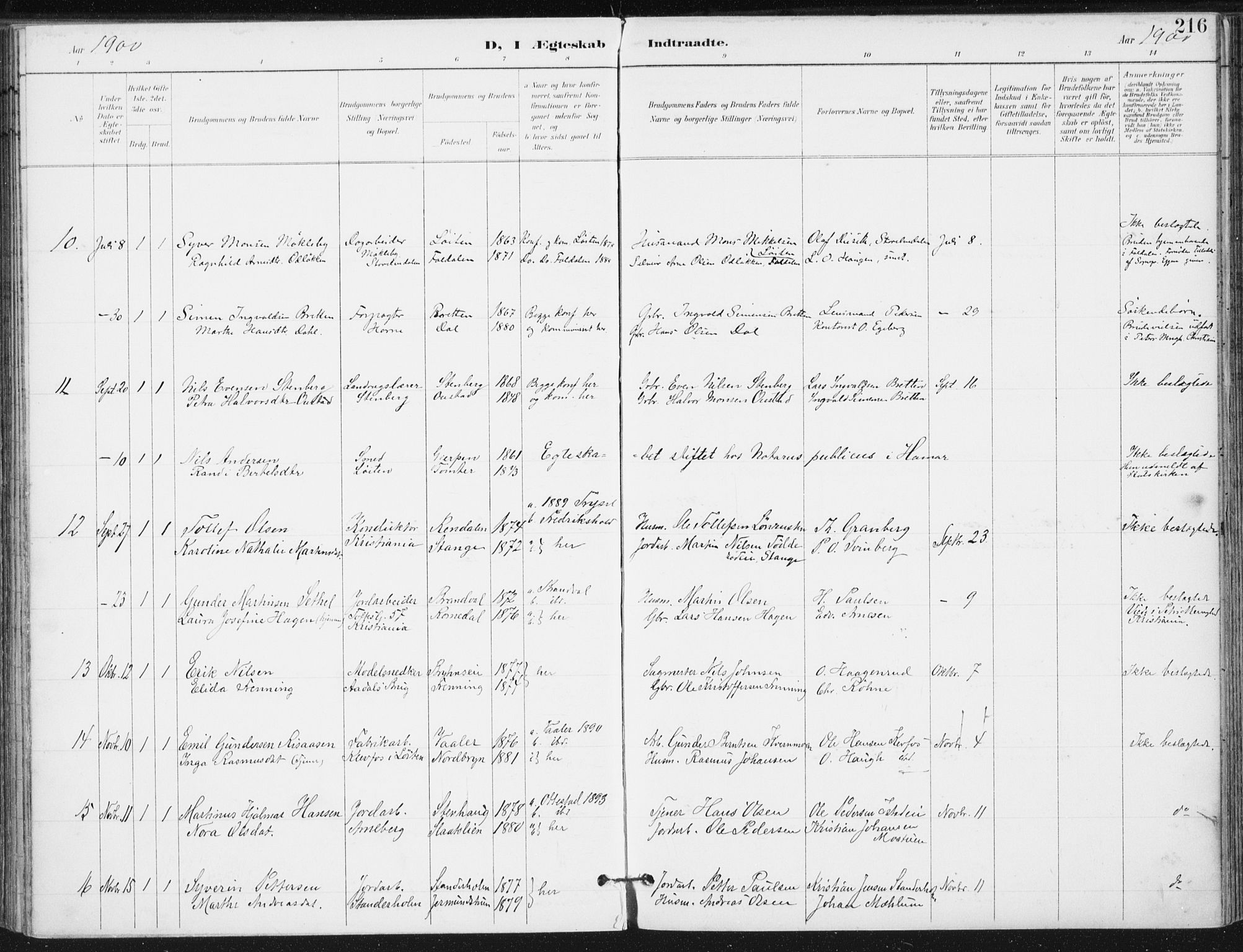 Romedal prestekontor, AV/SAH-PREST-004/K/L0011: Parish register (official) no. 11, 1896-1912, p. 216