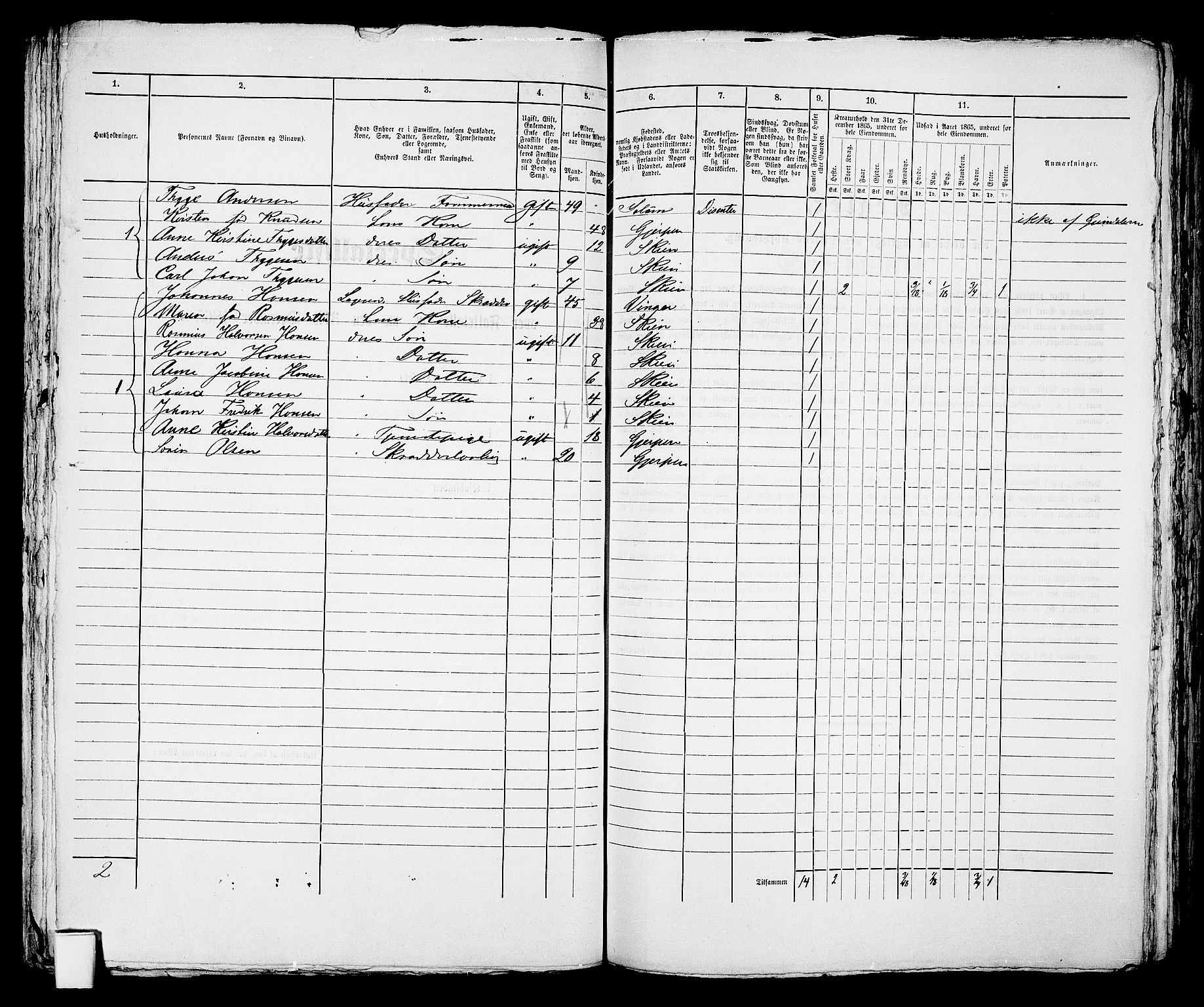 RA, 1865 census for Skien, 1865, p. 535