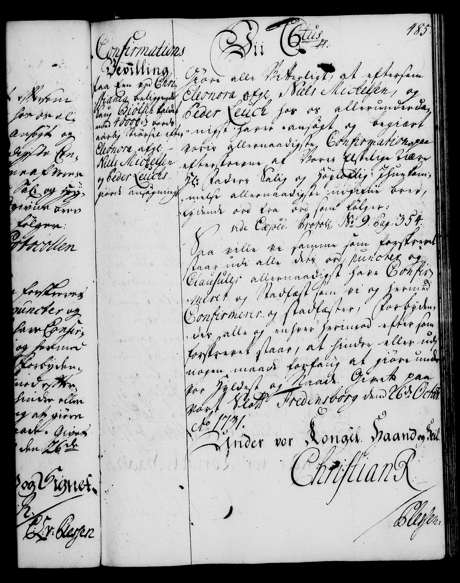 Rentekammeret, Kammerkanselliet, RA/EA-3111/G/Gg/Gga/L0003: Norsk ekspedisjonsprotokoll med register (merket RK 53.3), 1727-1734, p. 485