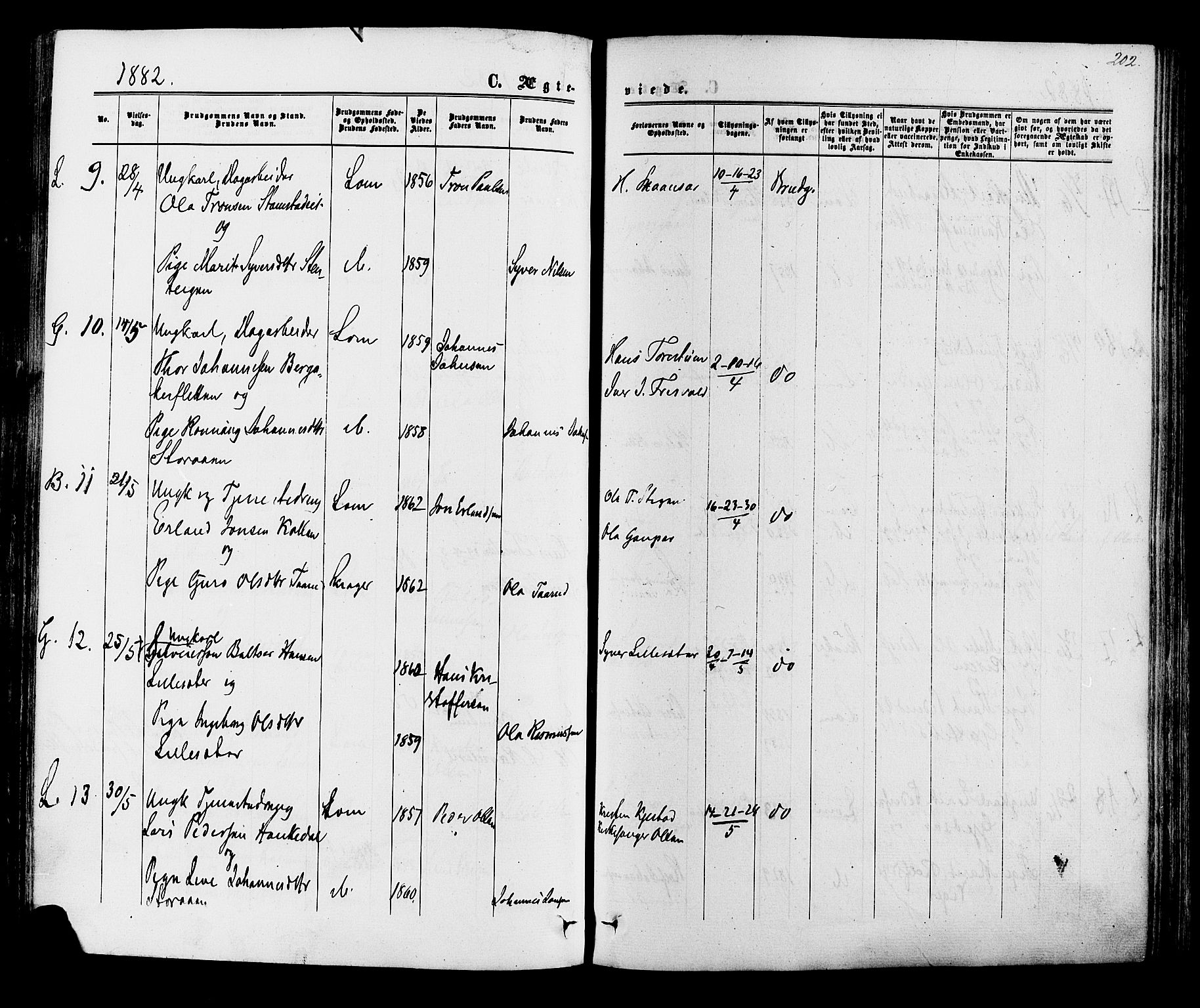 Lom prestekontor, AV/SAH-PREST-070/K/L0007: Parish register (official) no. 7, 1863-1884, p. 202