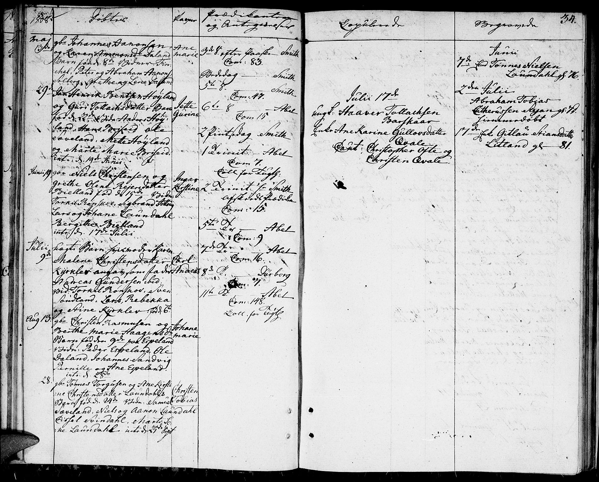 Herad sokneprestkontor, SAK/1111-0018/F/Fa/Faa/L0002: Parish register (official) no. A 2, 1800-1815, p. 34