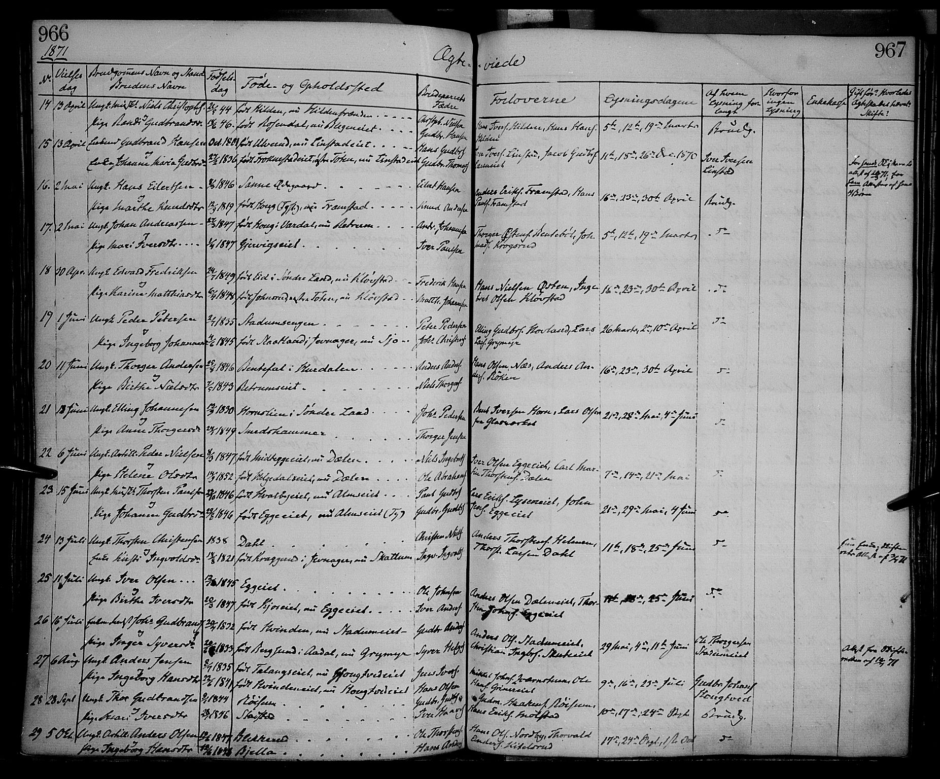 Gran prestekontor, AV/SAH-PREST-112/H/Ha/Haa/L0012: Parish register (official) no. 12, 1856-1874, p. 966-967