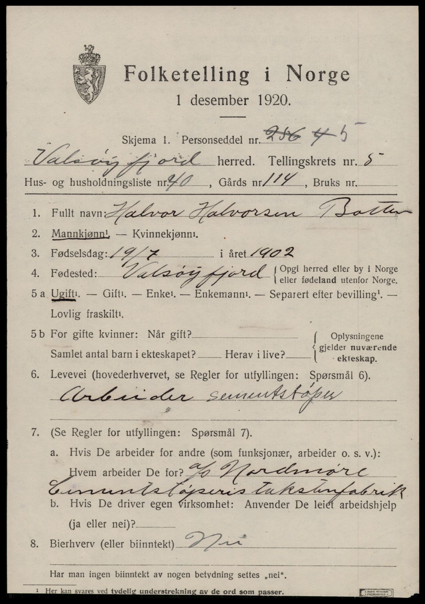 SAT, 1920 census for Valsøyfjord, 1920, p. 2897