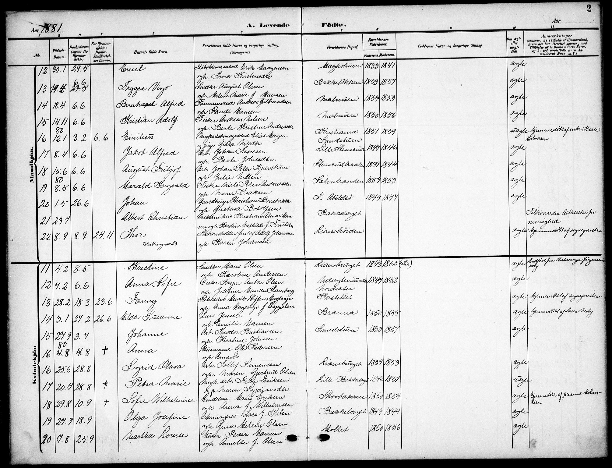 Nordstrand prestekontor Kirkebøker, AV/SAO-A-10362a/F/Fa/L0000: Parish register (official) no.  0, 1881-1900, p. 2