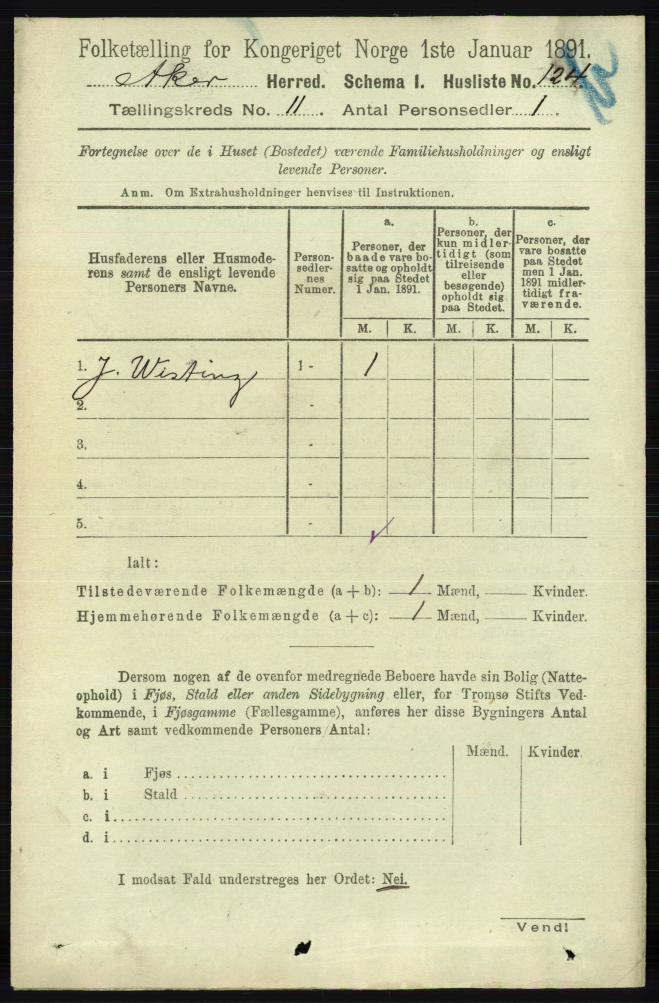 RA, 1891 census for 0218 Aker, 1891, p. 10183