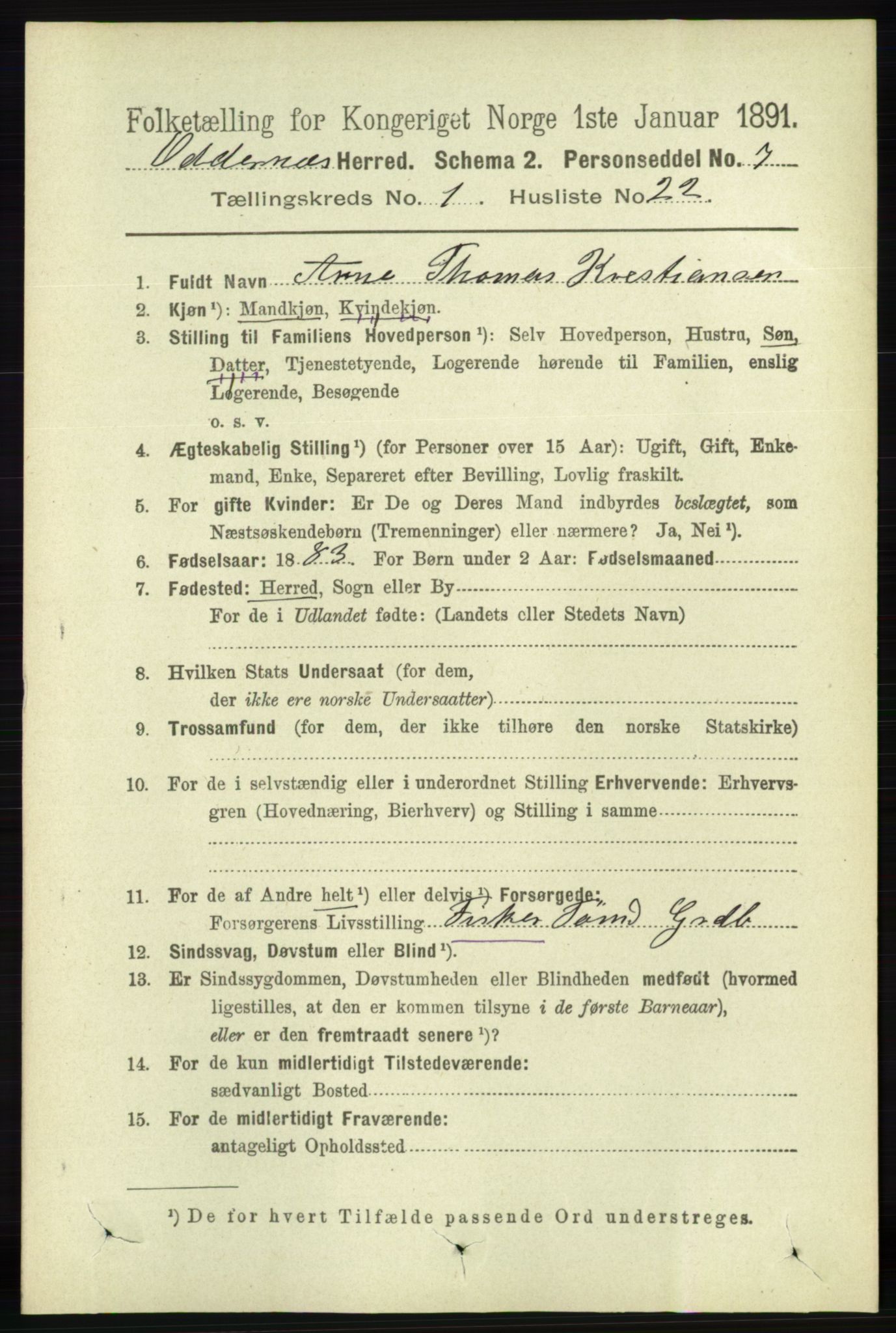 RA, 1891 census for 1012 Oddernes, 1891, p. 246