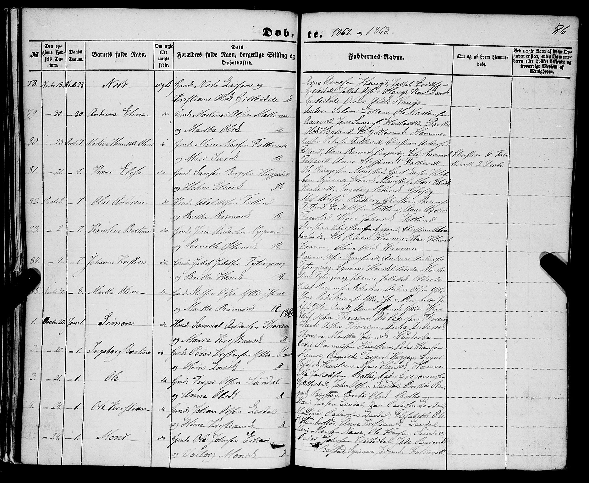 Davik sokneprestembete, SAB/A-79701/H/Haa/Haaa/L0005: Parish register (official) no. A 5, 1850-1866, p. 86