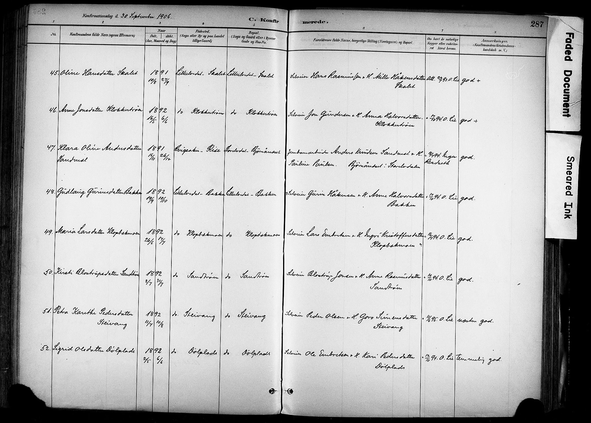 Alvdal prestekontor, AV/SAH-PREST-060/H/Ha/Haa/L0002: Parish register (official) no. 2, 1883-1906, p. 287