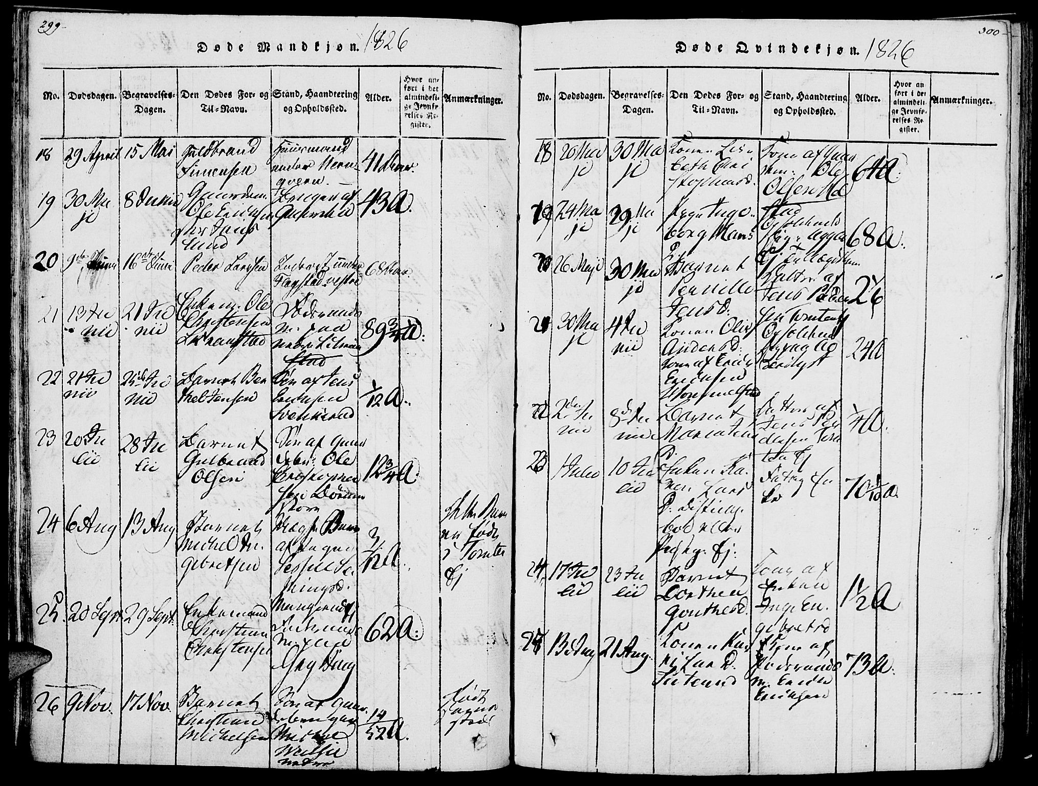 Vang prestekontor, Hedmark, AV/SAH-PREST-008/H/Ha/Haa/L0007: Parish register (official) no. 7, 1813-1826, p. 299-300