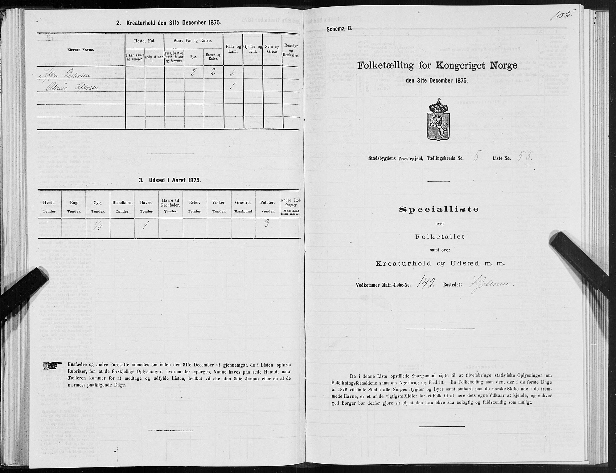 SAT, 1875 census for 1625P Stadsbygd, 1875, p. 3105