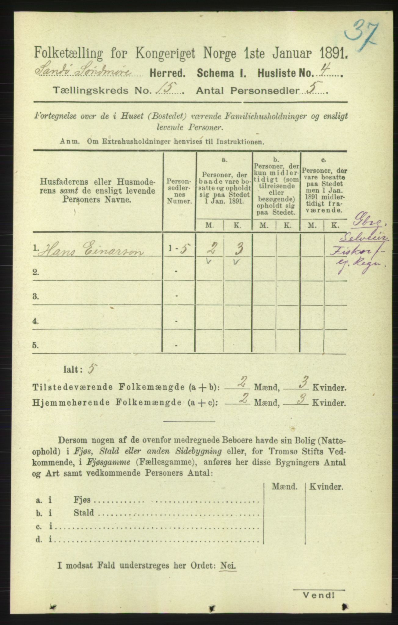 RA, 1891 census for 1514 Sande, 1891, p. 2994
