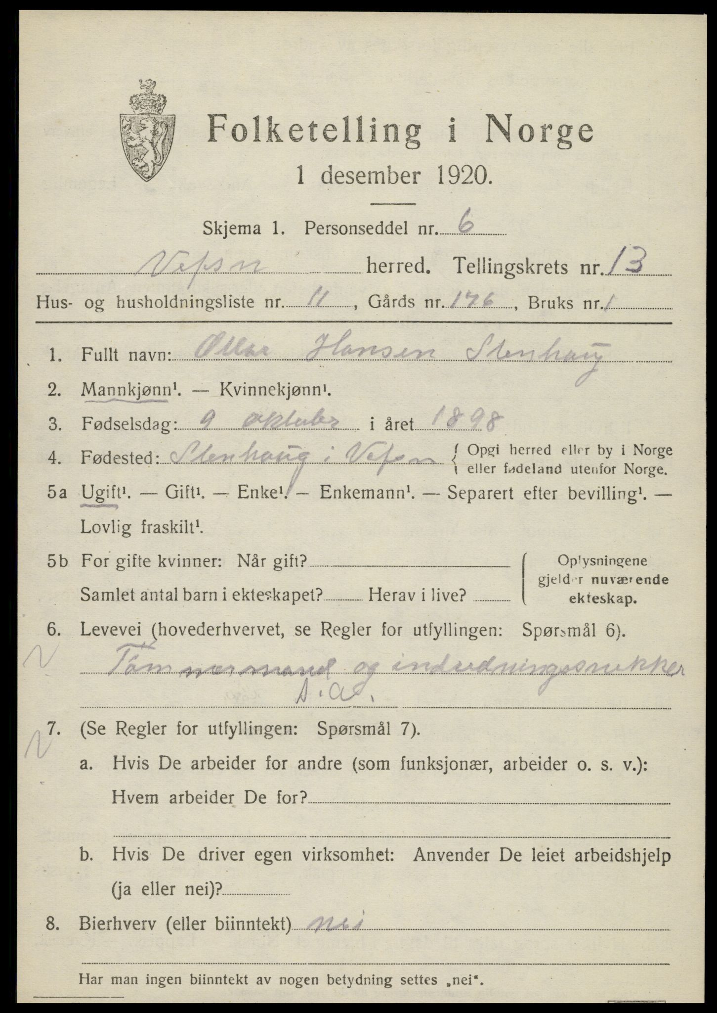 SAT, 1920 census for Vefsn, 1920, p. 10331