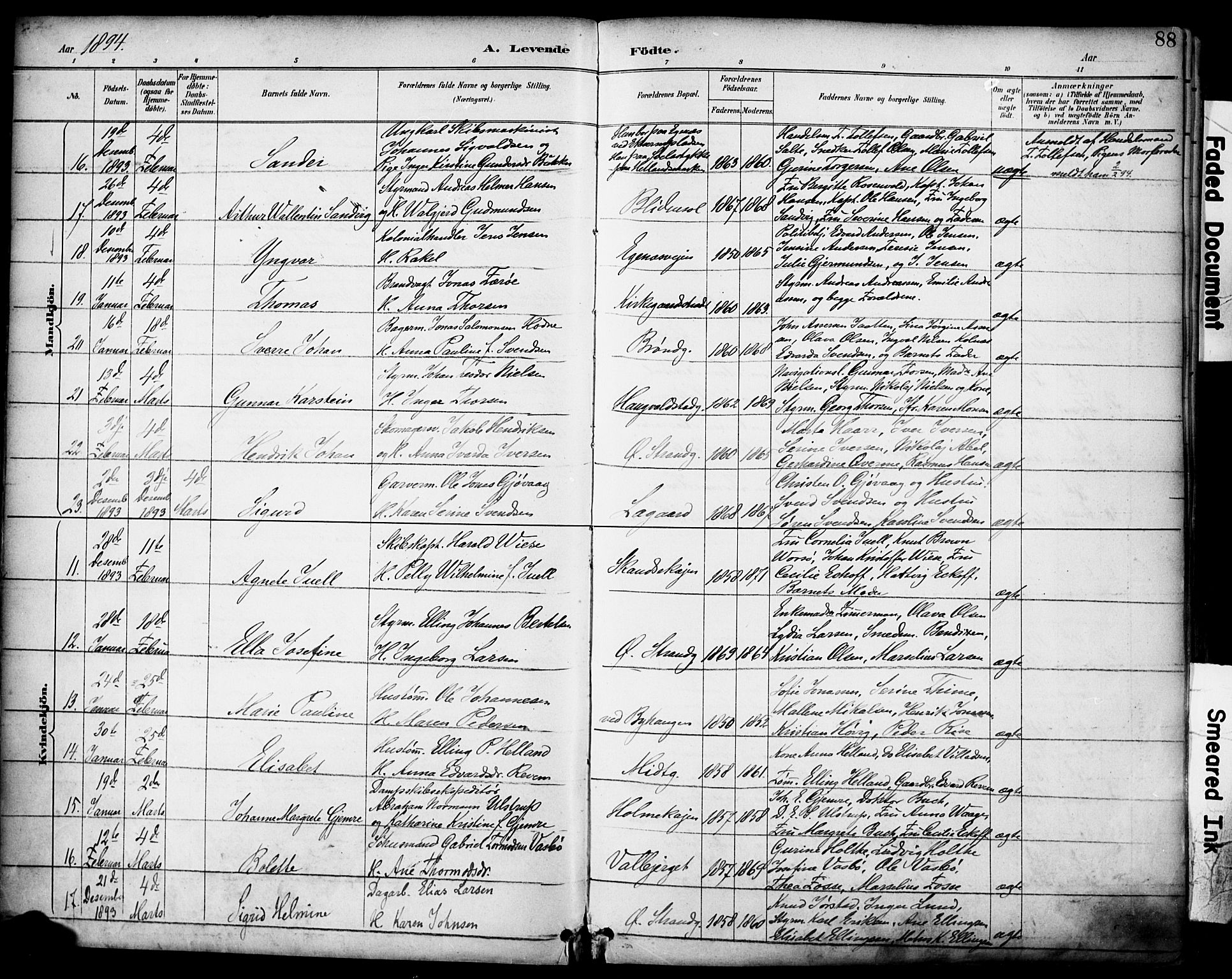 Domkirken sokneprestkontor, AV/SAST-A-101812/001/30/30BA/L0030: Parish register (official) no. A 29, 1889-1902, p. 88