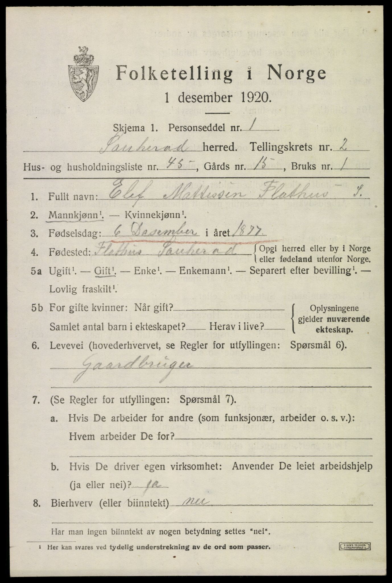 SAKO, 1920 census for Sauherad, 1920, p. 2777