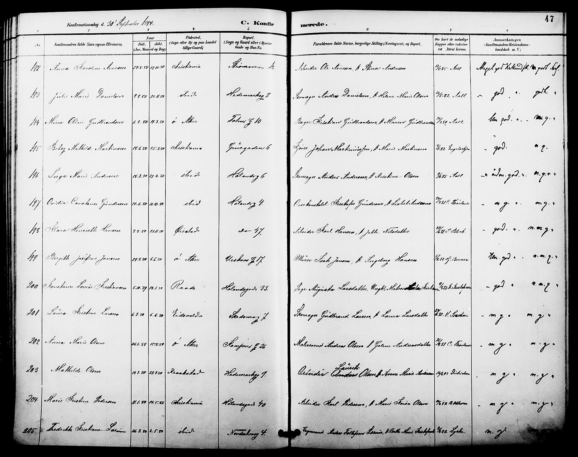 Kampen prestekontor Kirkebøker, AV/SAO-A-10853/F/Fa/L0008: Parish register (official) no. I 8, 1892-1902, p. 47