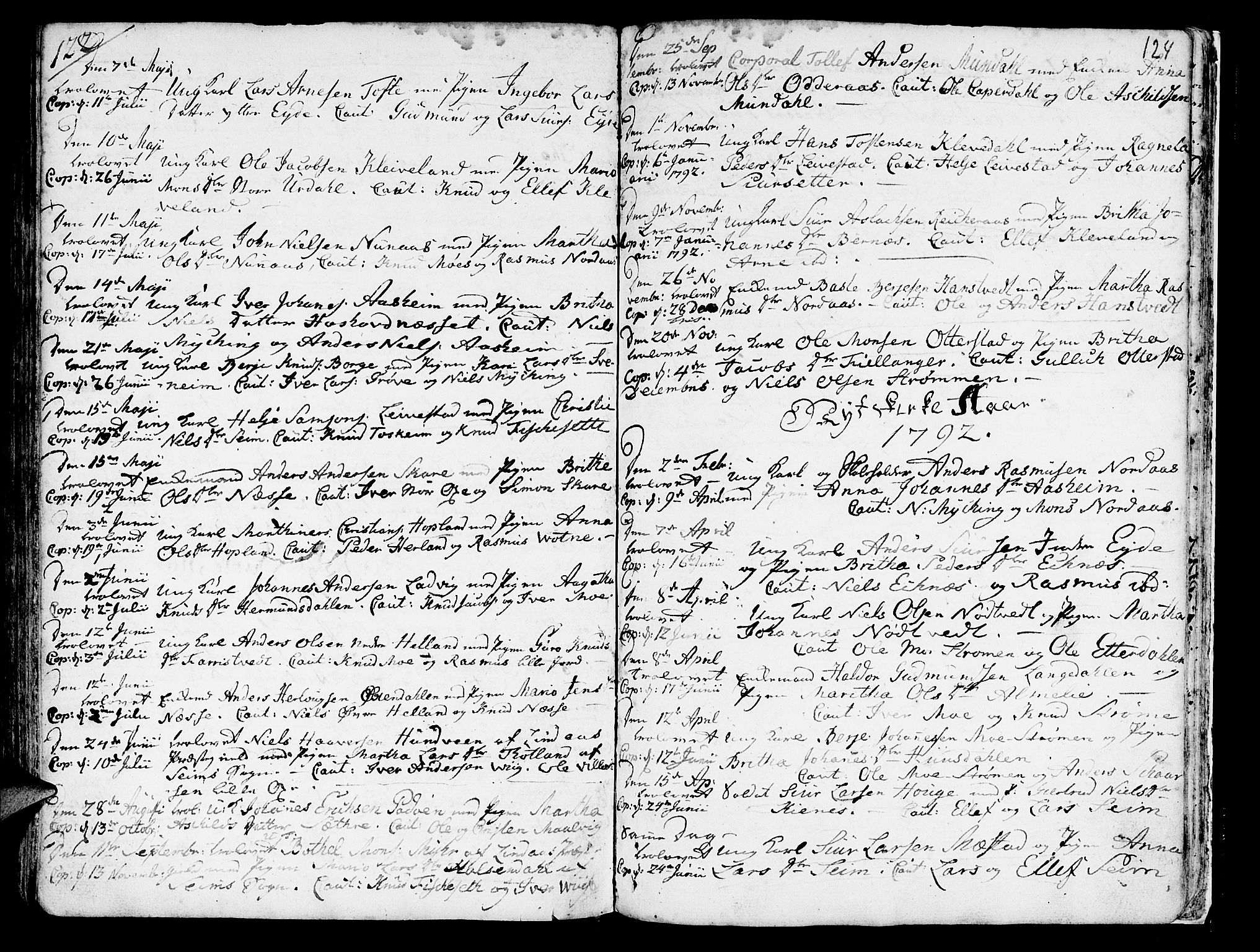 Hosanger sokneprestembete, AV/SAB-A-75801/H/Haa: Parish register (official) no. A 2 /1, 1766-1793, p. 124