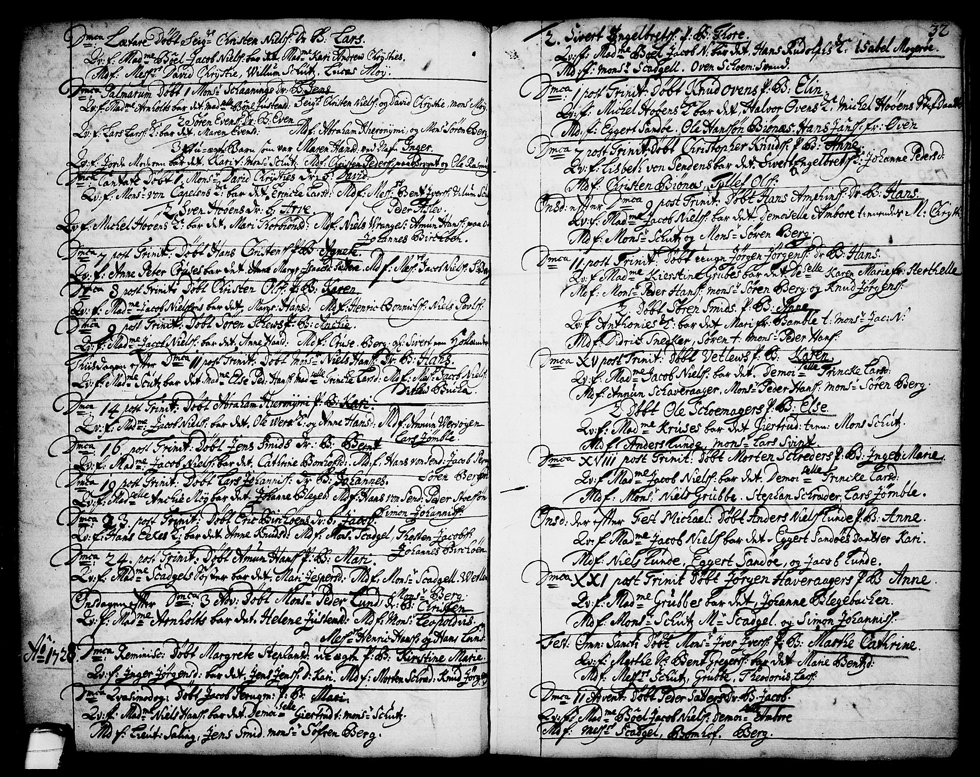 Brevik kirkebøker, AV/SAKO-A-255/F/Fa/L0002: Parish register (official) no. 2, 1720-1764, p. 32