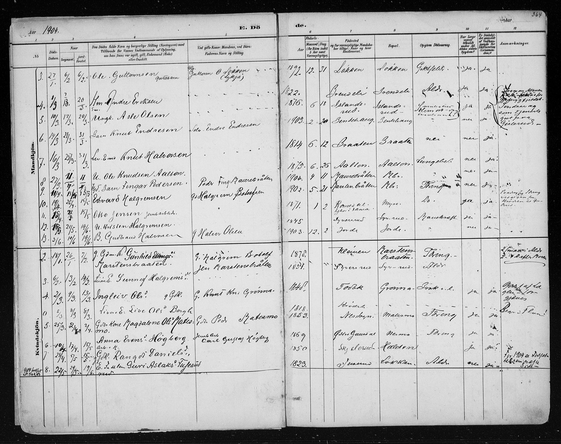 Nes kirkebøker, AV/SAKO-A-236/F/Fa/L0011: Parish register (official) no. 11, 1881-1912, p. 364