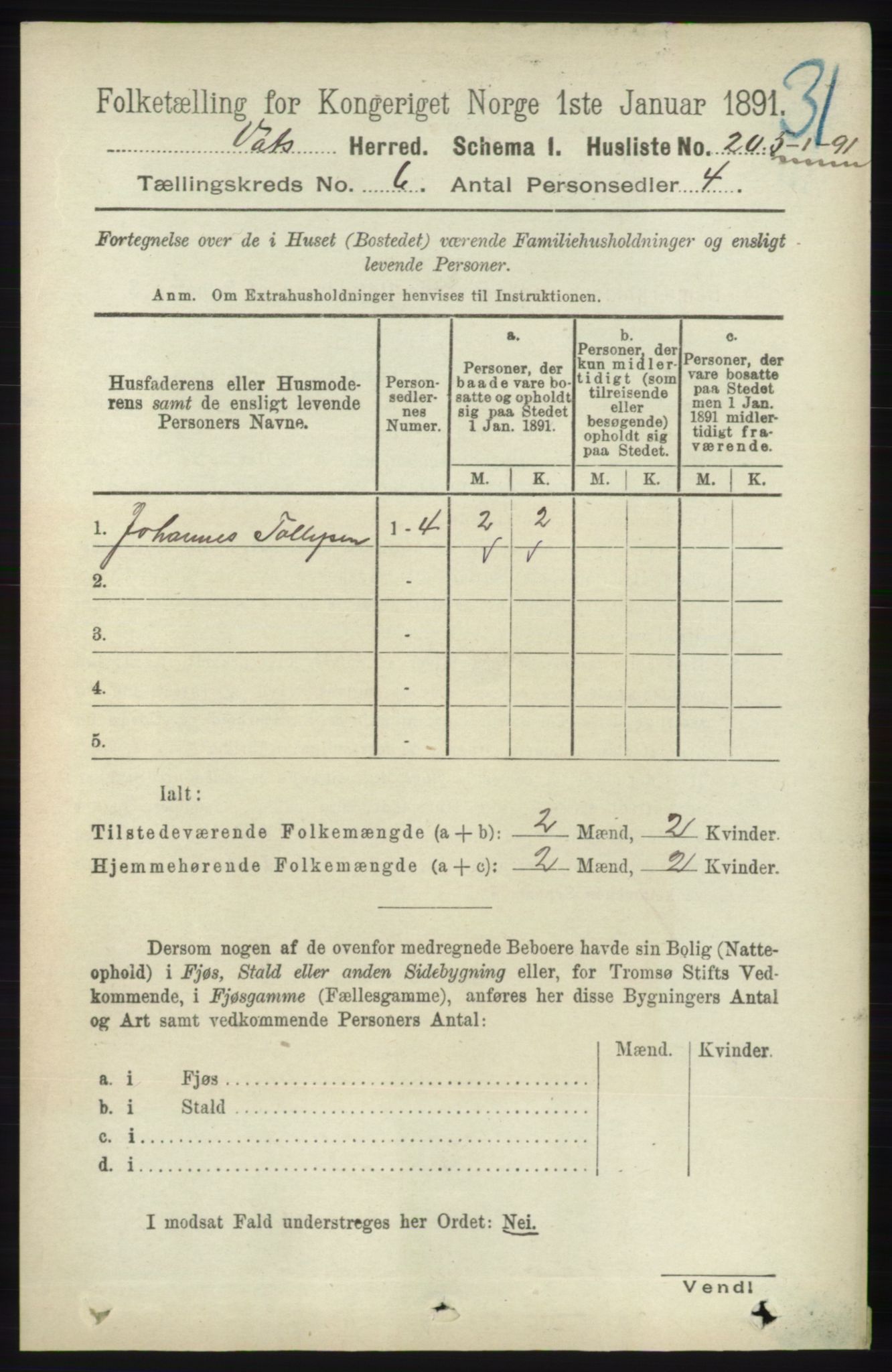 RA, 1891 census for 1155 Vats, 1891, p. 945