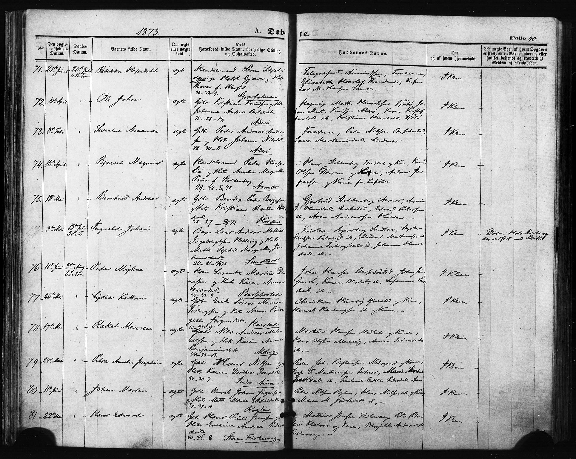 Trondenes sokneprestkontor, SATØ/S-1319/H/Ha/L0013kirke: Parish register (official) no. 13, 1870-1878, p. 40