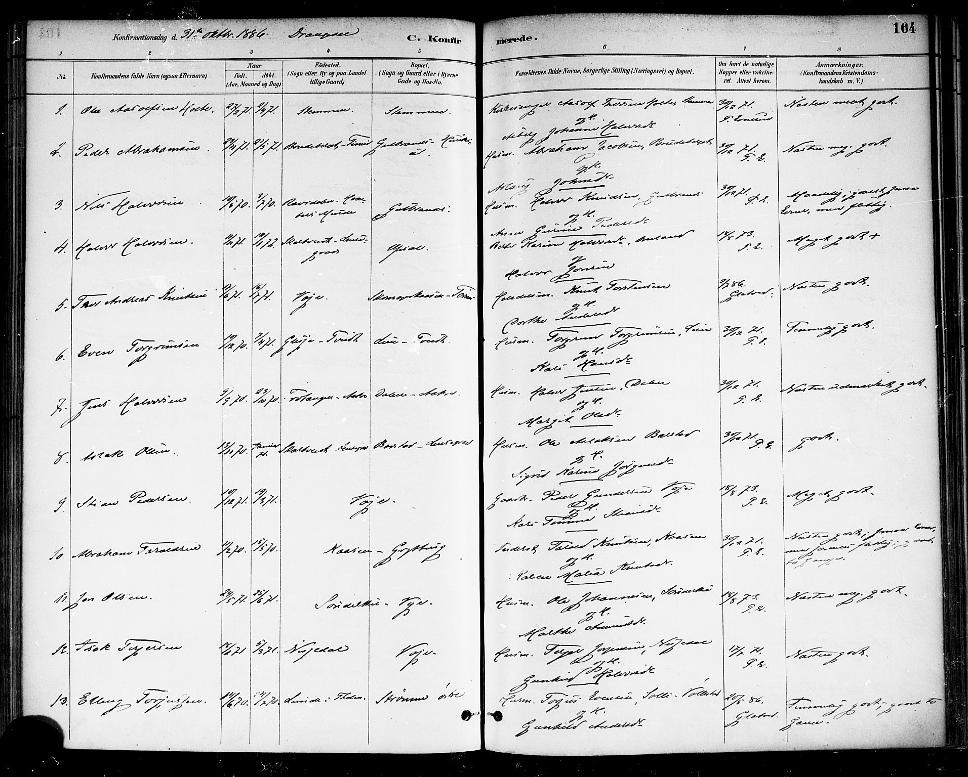 Drangedal kirkebøker, SAKO/A-258/F/Fa/L0010: Parish register (official) no. 10 /1, 1885-1894, p. 164