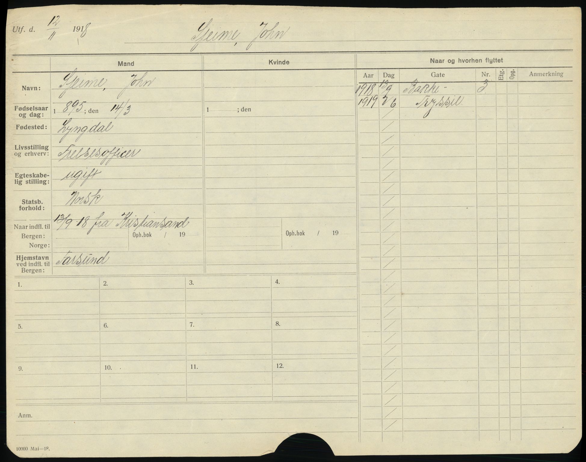 Bergen folkeregister, AV/SAB-A-17201/I/Ia/L0028: Utflyttet 1912 - 1920, Sjåstad - Stavø, 1912-1920