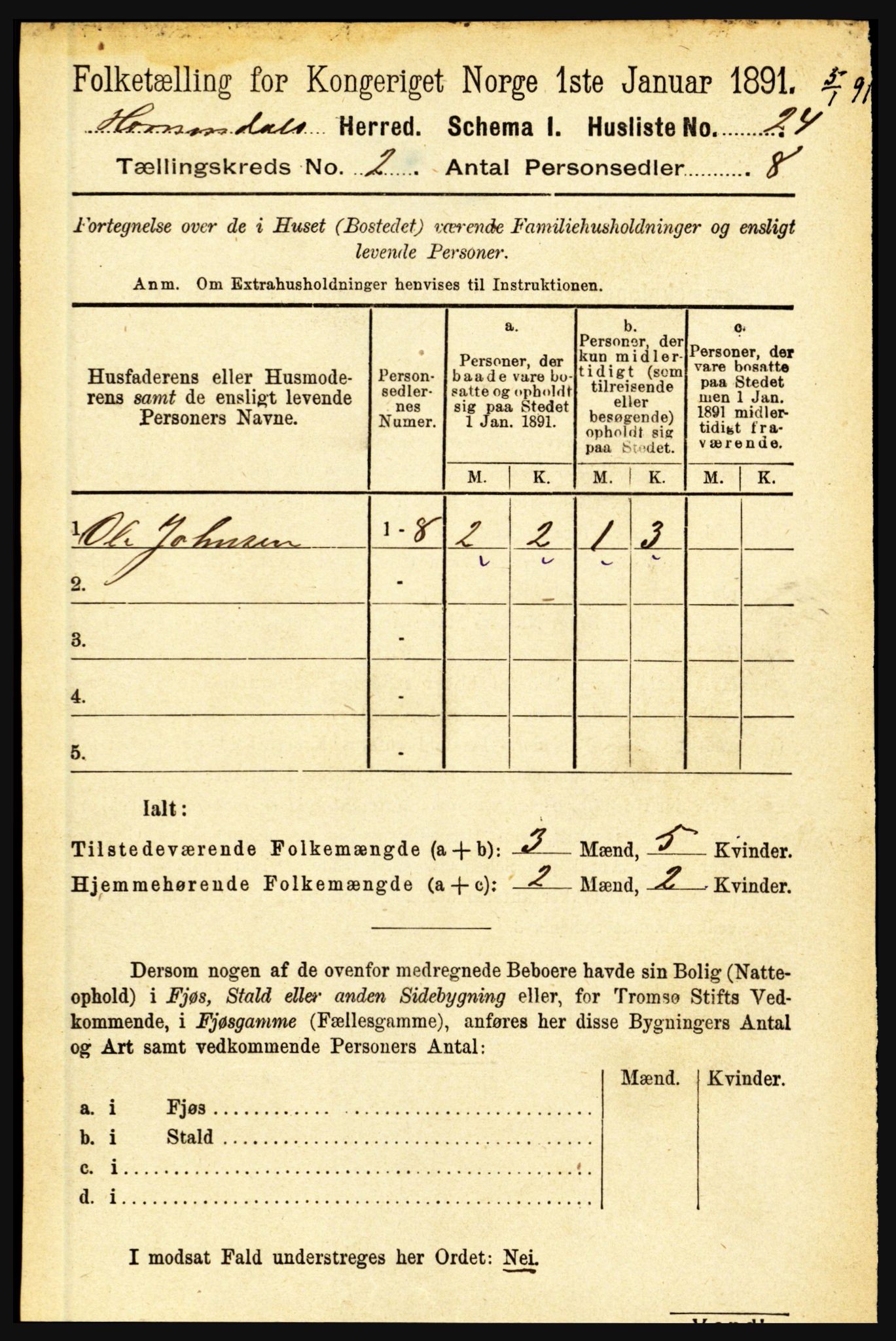 RA, 1891 census for 1444 Hornindal, 1891, p. 322