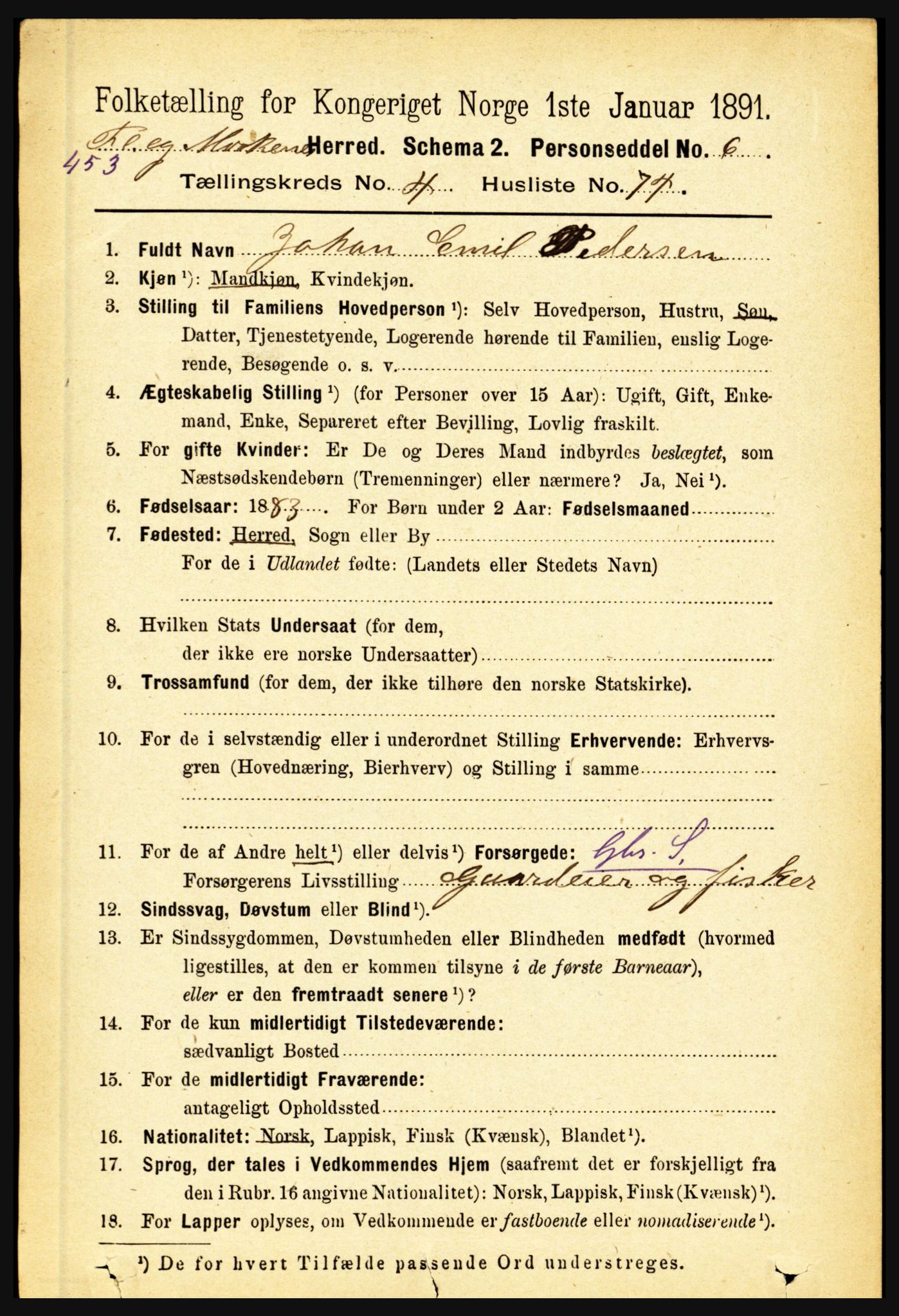 RA, 1891 census for 1859 Flakstad, 1891, p. 2398