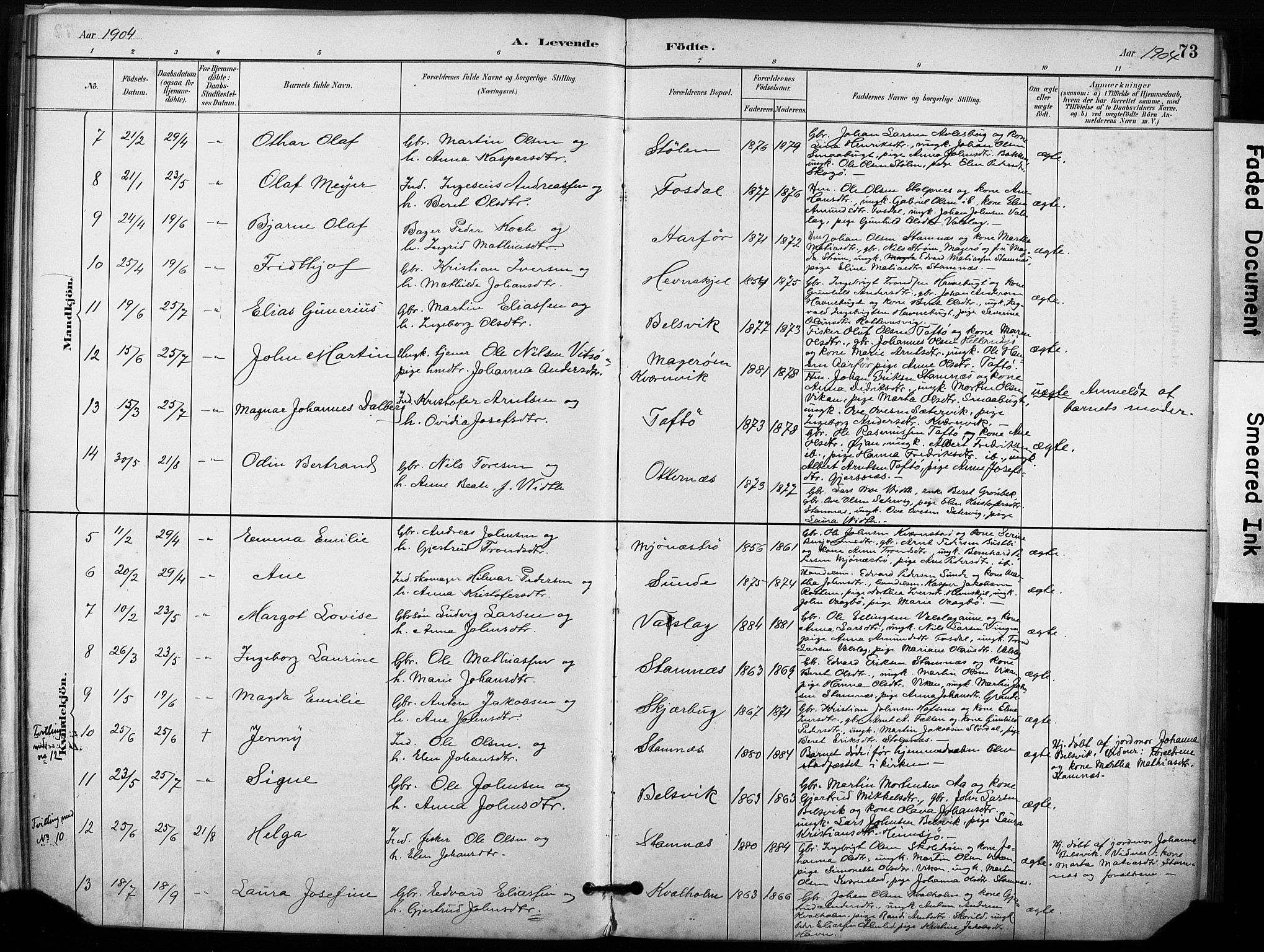 Ministerialprotokoller, klokkerbøker og fødselsregistre - Sør-Trøndelag, SAT/A-1456/633/L0518: Parish register (official) no. 633A01, 1884-1906, p. 73