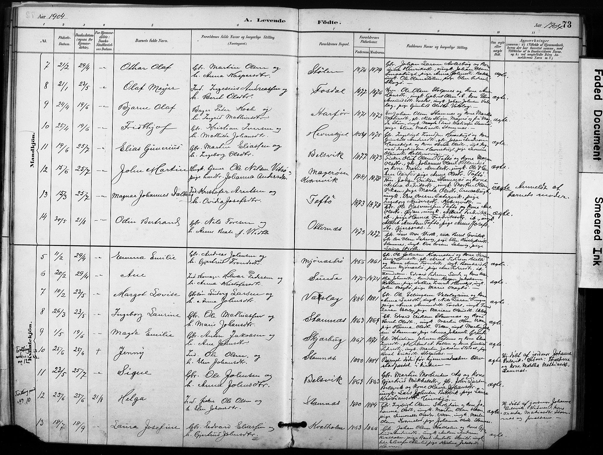 Ministerialprotokoller, klokkerbøker og fødselsregistre - Sør-Trøndelag, AV/SAT-A-1456/633/L0518: Parish register (official) no. 633A01, 1884-1906, p. 73