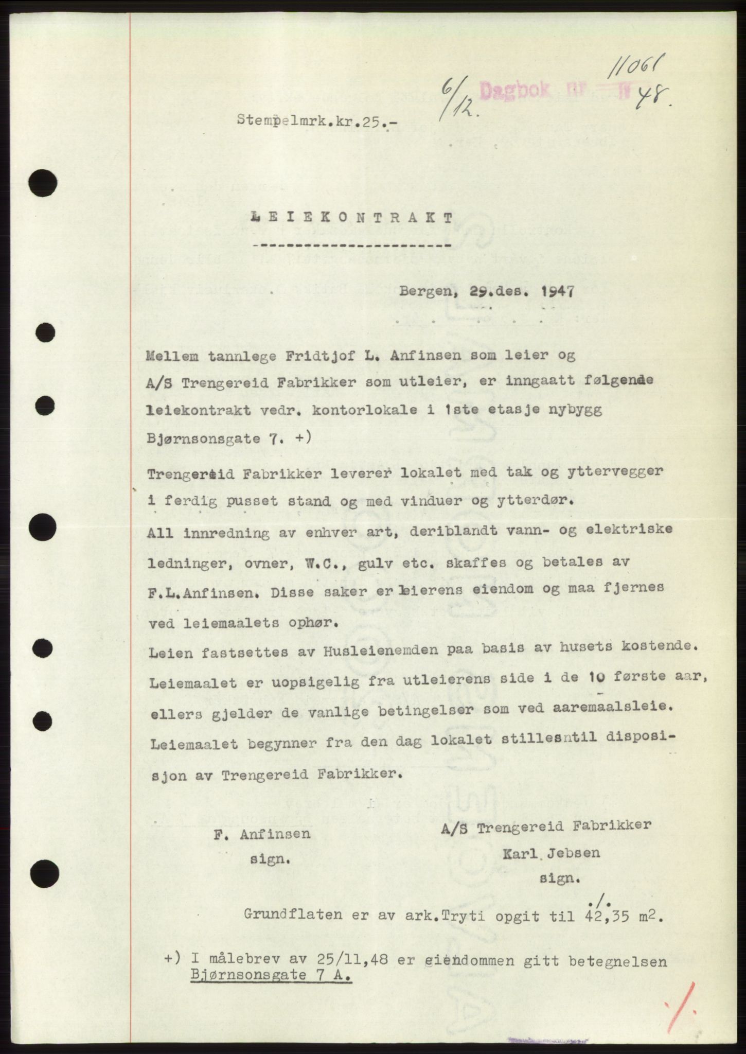 Byfogd og Byskriver i Bergen, AV/SAB-A-3401/03/03Bd/L0003: Mortgage book no. B29-39, 1947-1950, Diary no: : 11061/1948