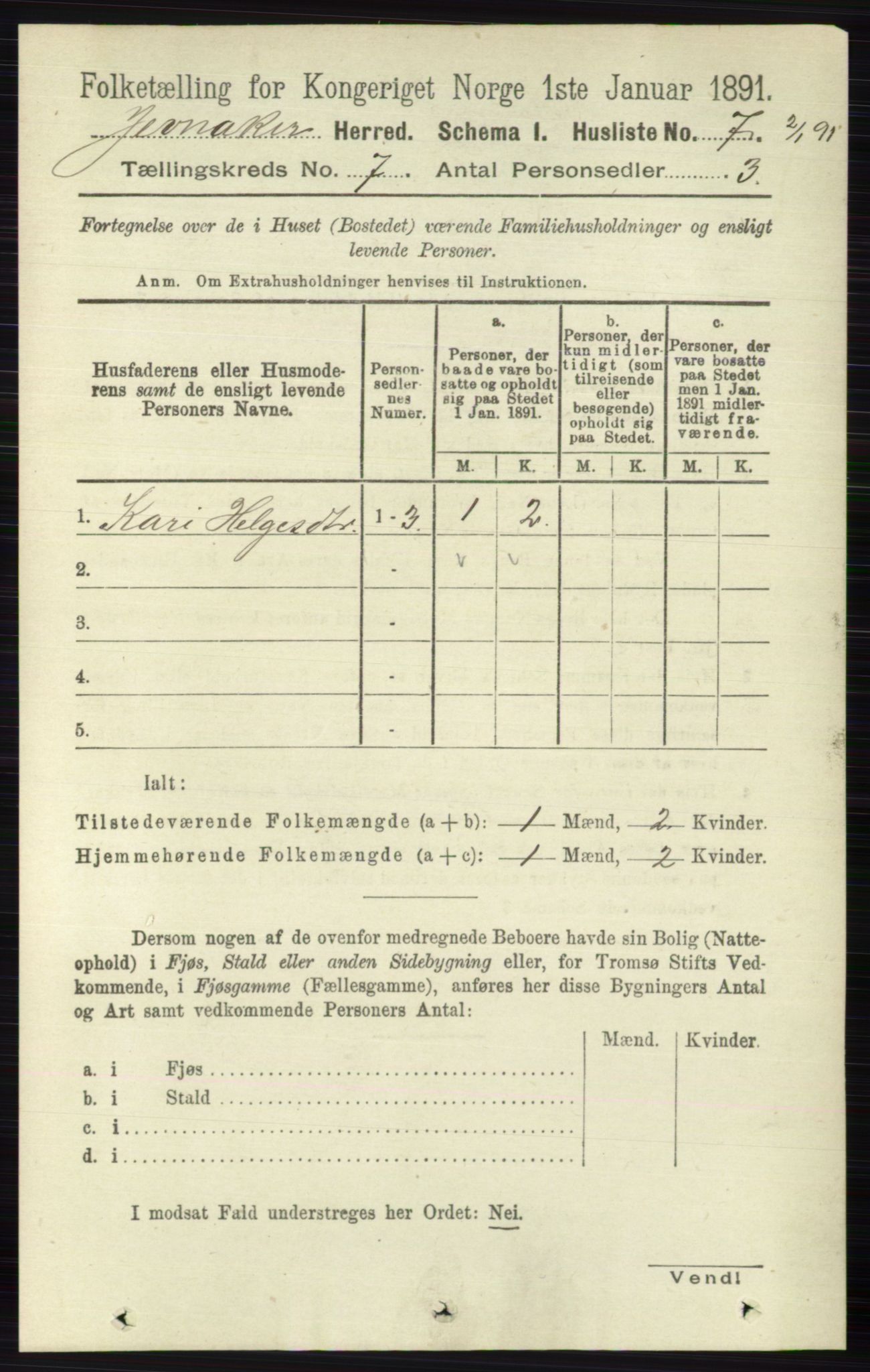 RA, 1891 census for 0532 Jevnaker, 1891, p. 3648