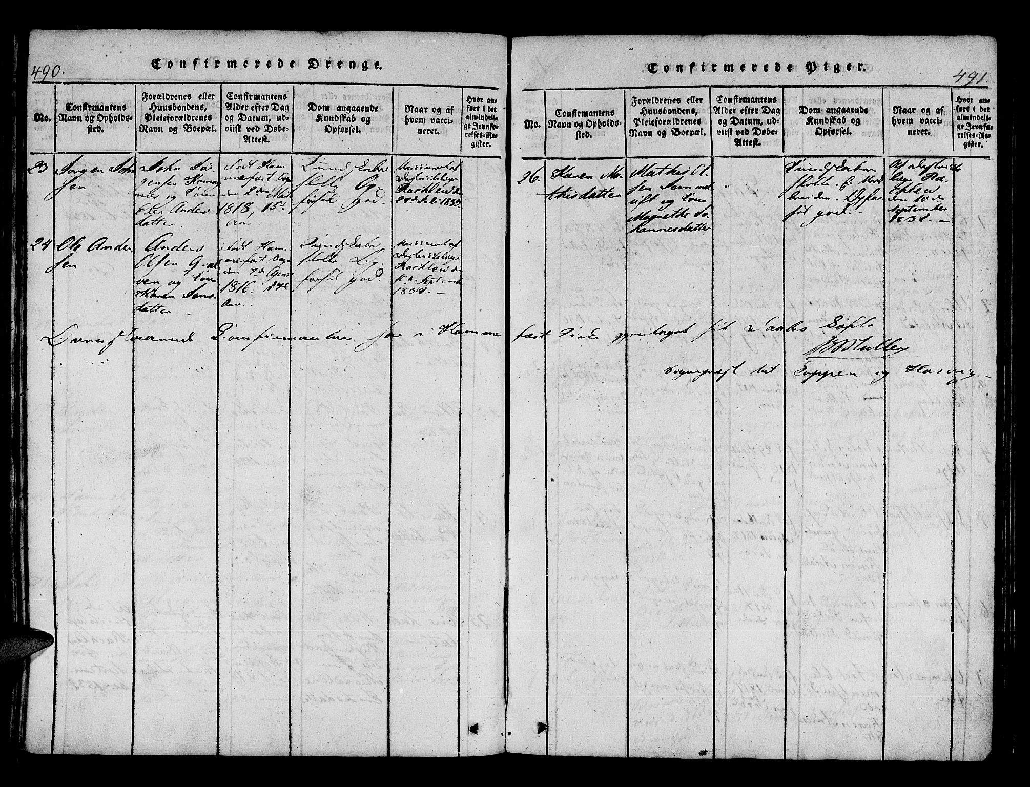 Hammerfest sokneprestkontor, AV/SATØ-S-1347/H/Ha/L0003.kirke: Parish register (official) no. 3, 1821-1842, p. 490-491