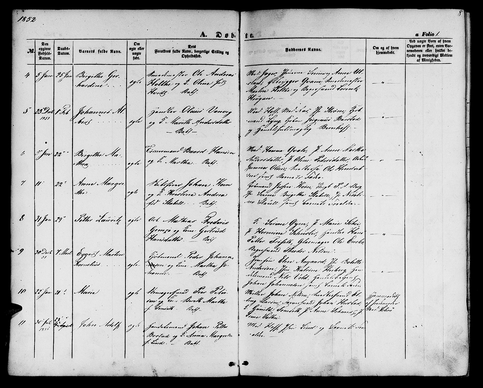 Ministerialprotokoller, klokkerbøker og fødselsregistre - Sør-Trøndelag, SAT/A-1456/604/L0184: Parish register (official) no. 604A05, 1851-1860, p. 8