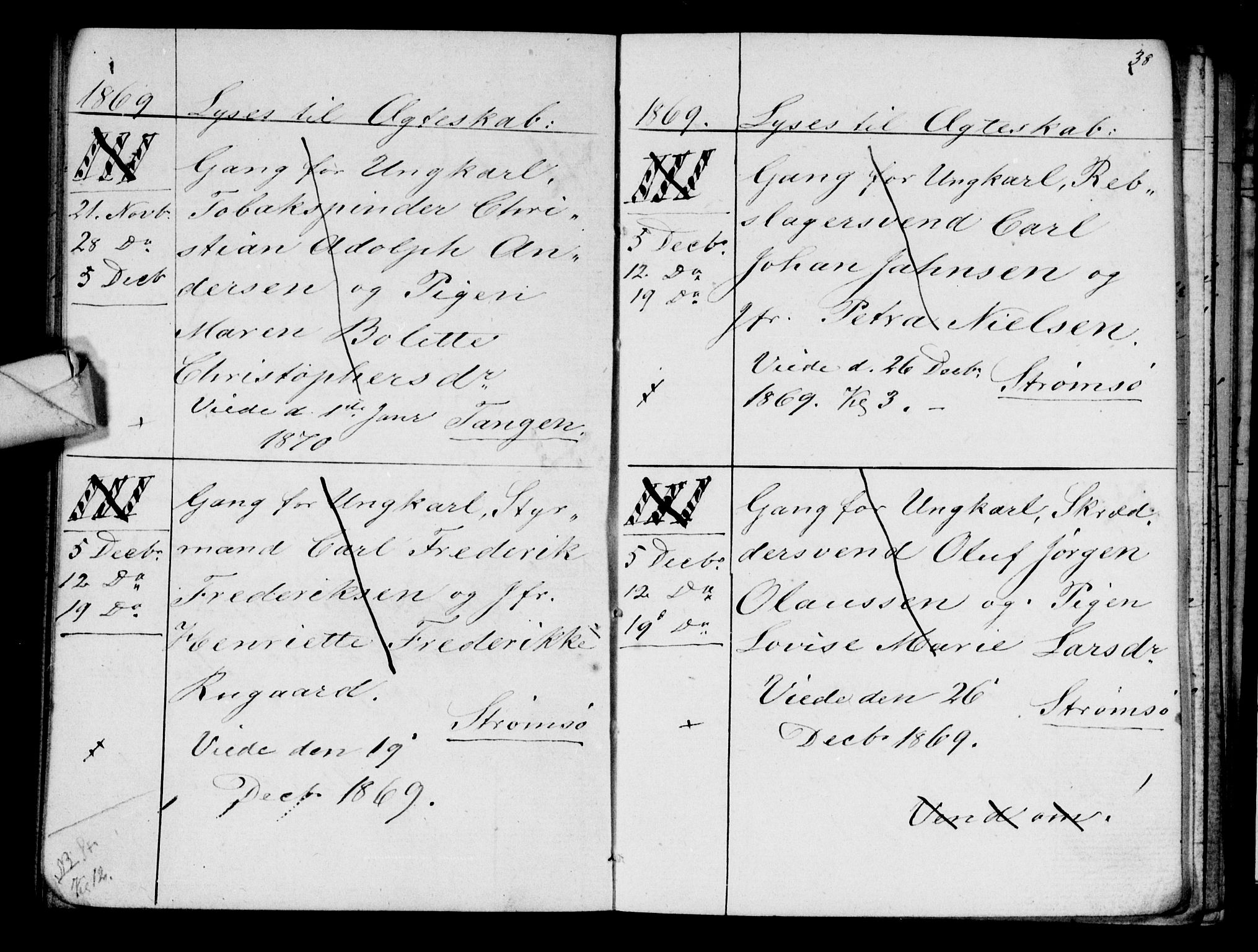 Strømsø kirkebøker, AV/SAKO-A-246/H/Ha/L0003: Banns register no. 3, 1866-1874, p. 38