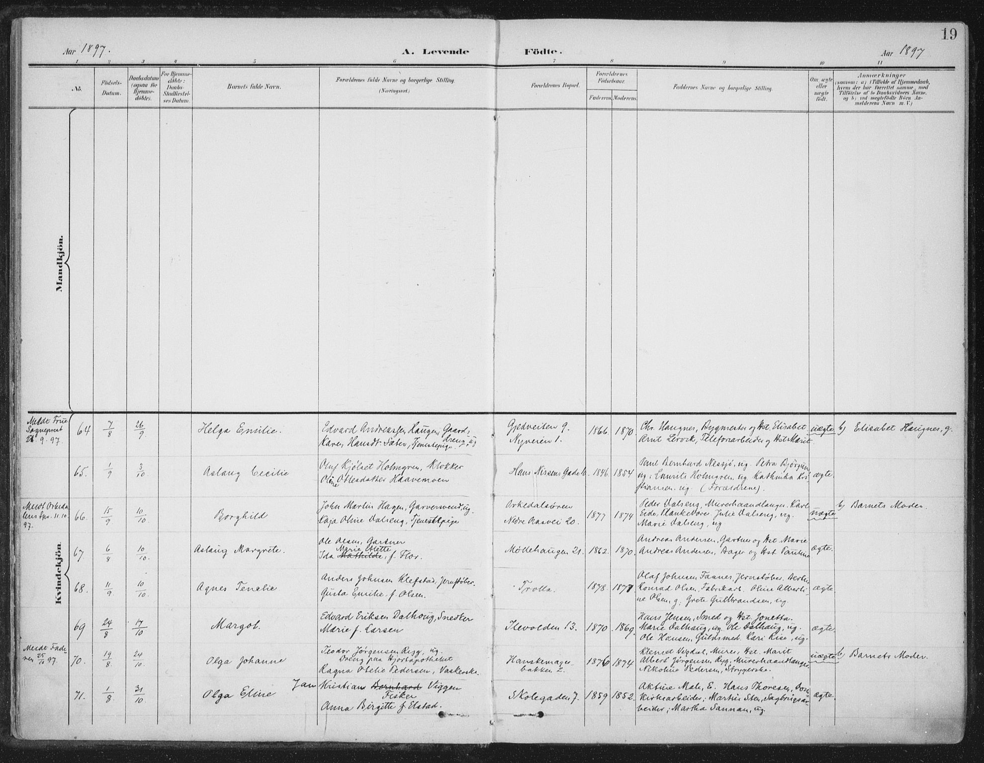 Ministerialprotokoller, klokkerbøker og fødselsregistre - Sør-Trøndelag, AV/SAT-A-1456/603/L0167: Parish register (official) no. 603A06, 1896-1932, p. 19